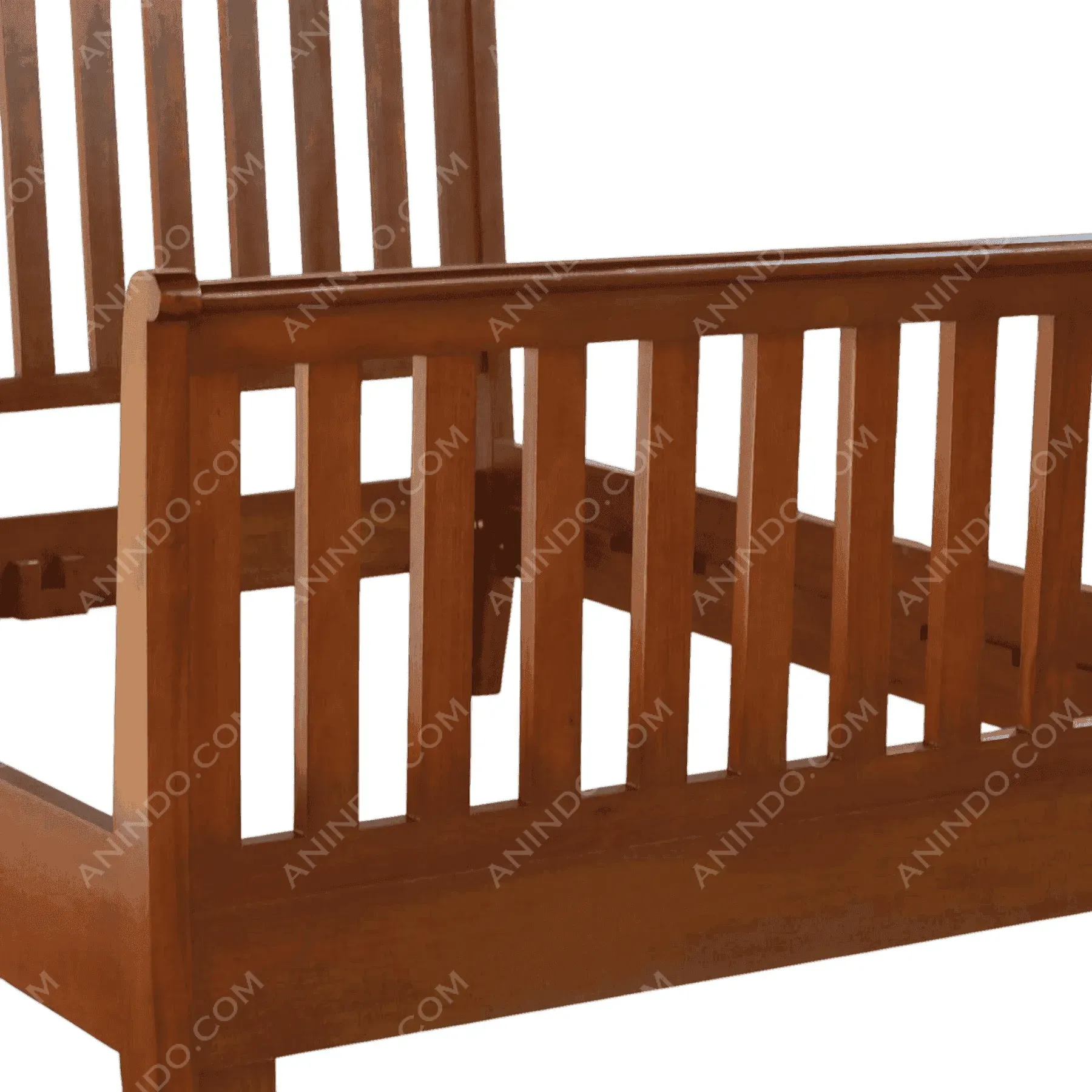 Wooden slatted bed frame in brown finish