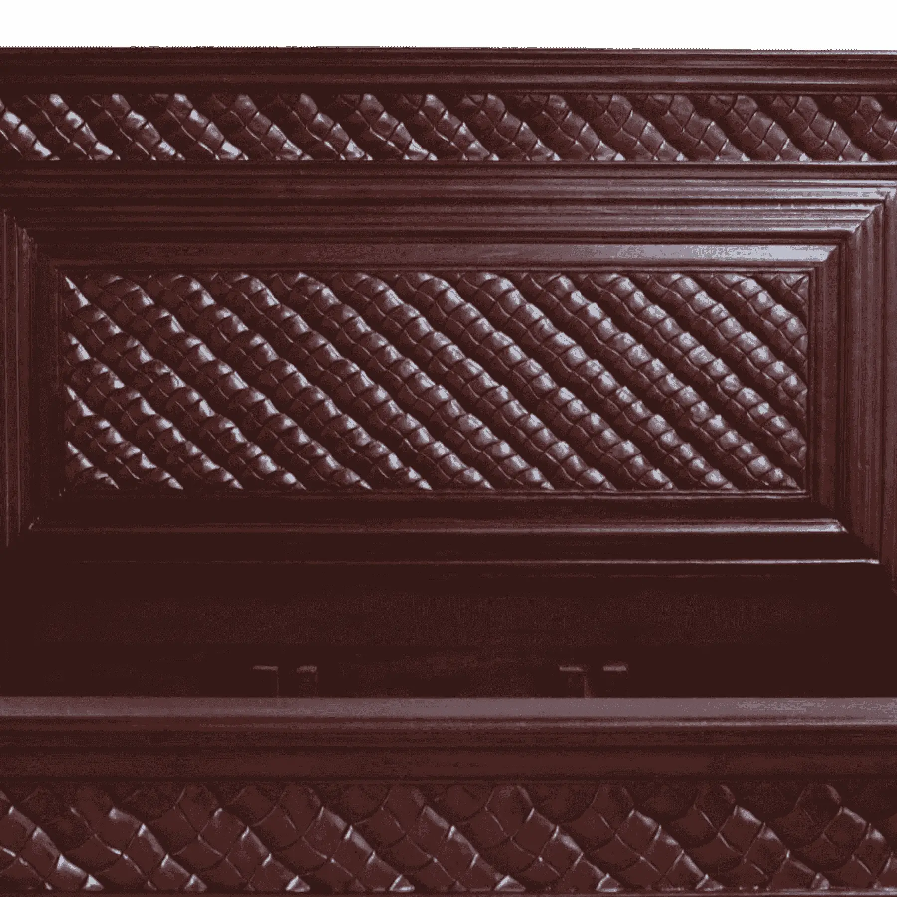 Dark wood headboard with carved woven design