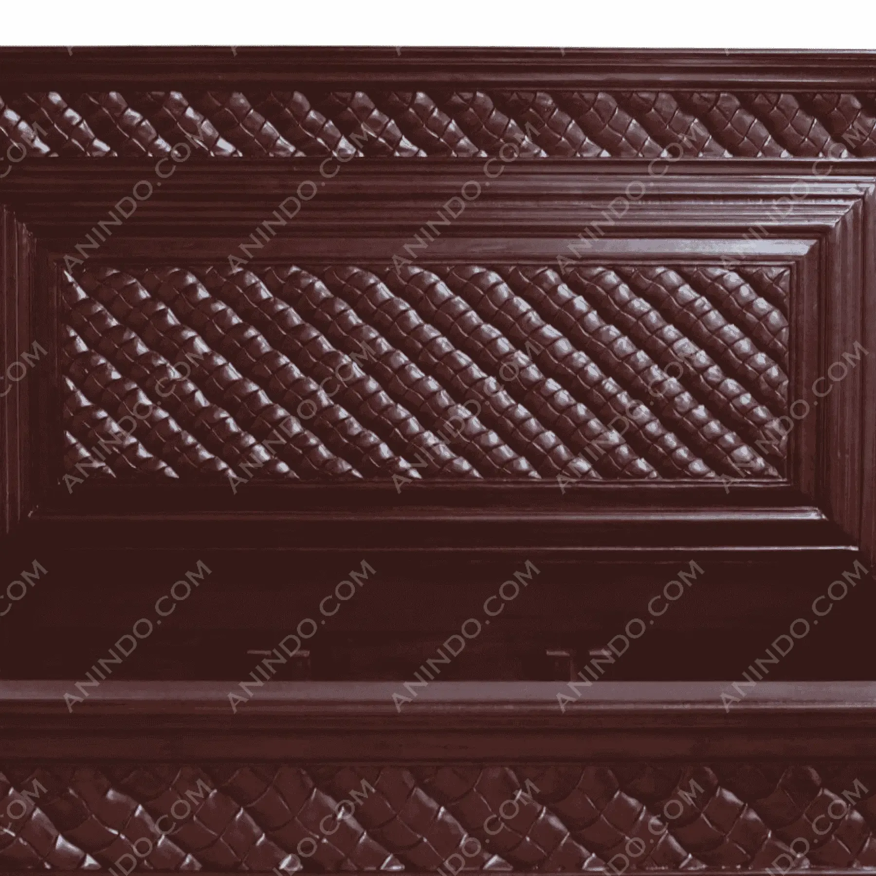 Dark wood headboard with carved woven design