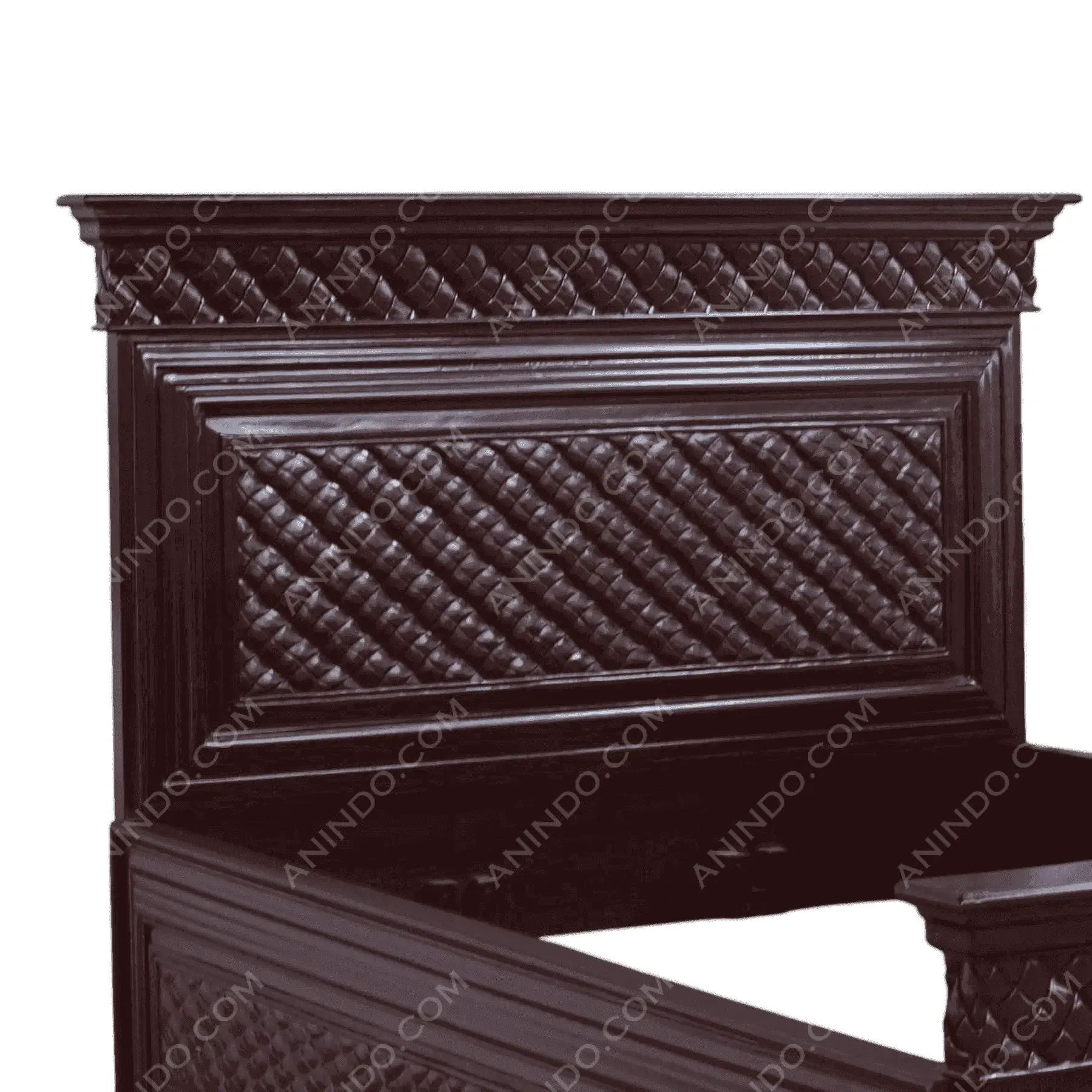 Dark wood carved bed frame headboard design