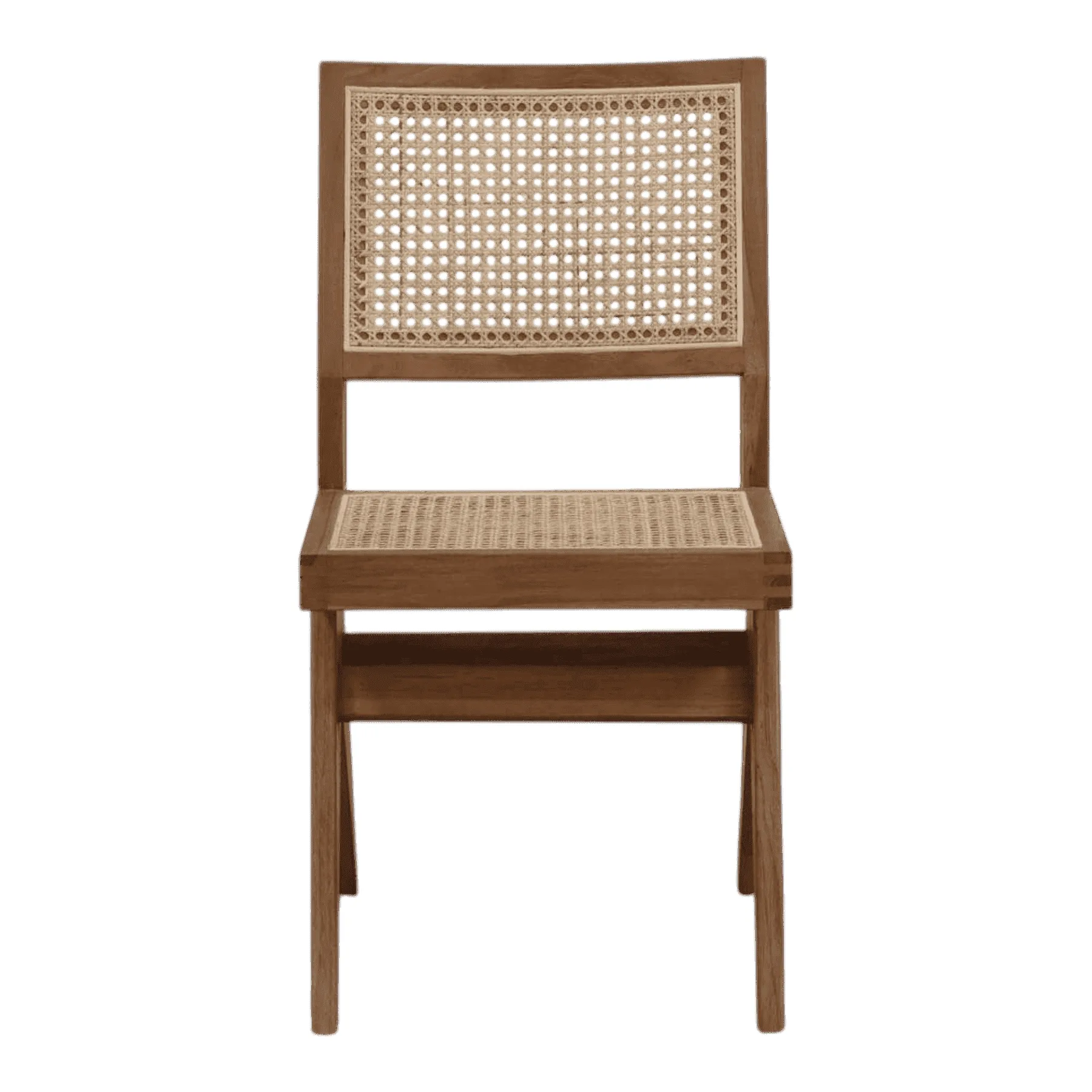 Wooden chair with woven cane seat