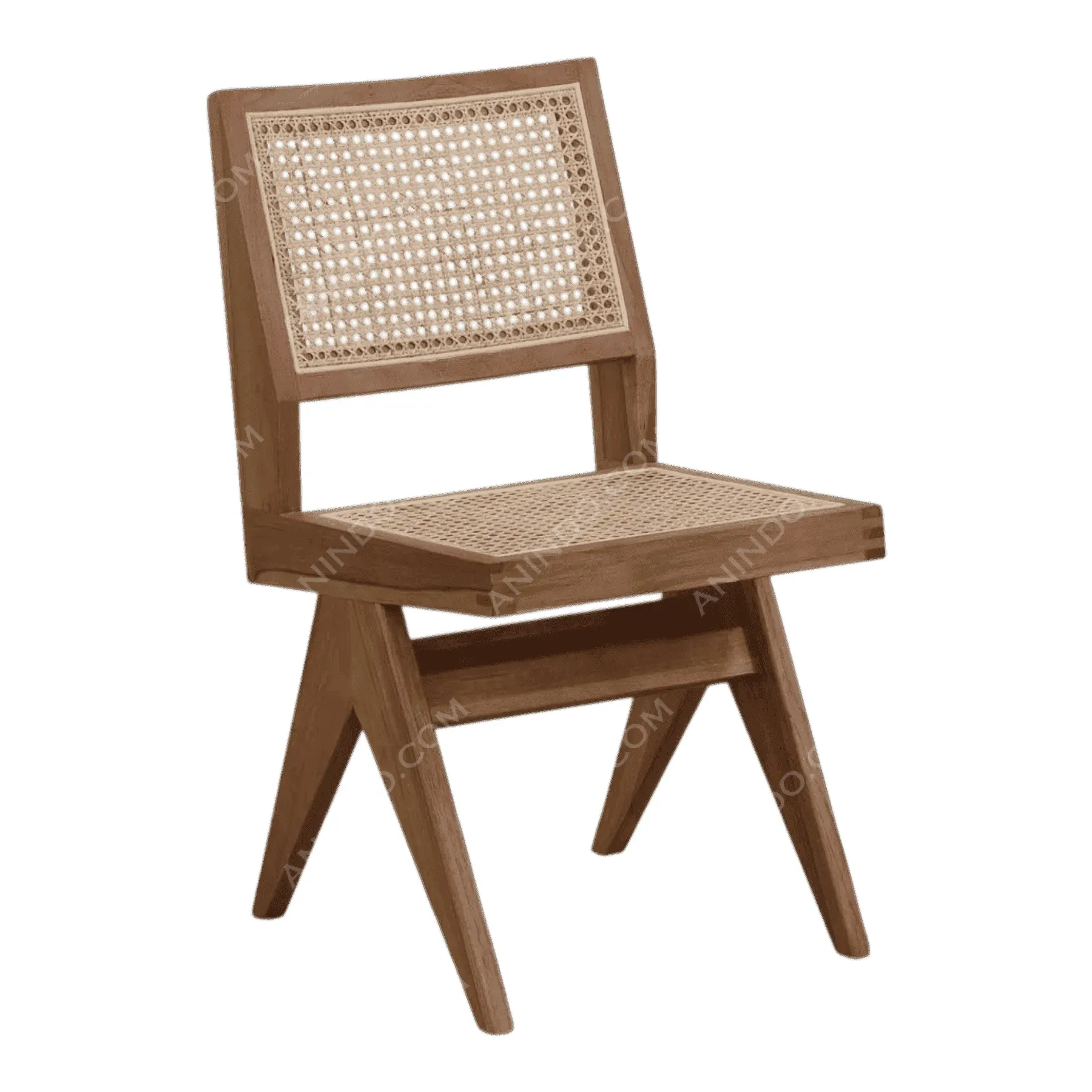 Wooden chair with woven rattan seat and back