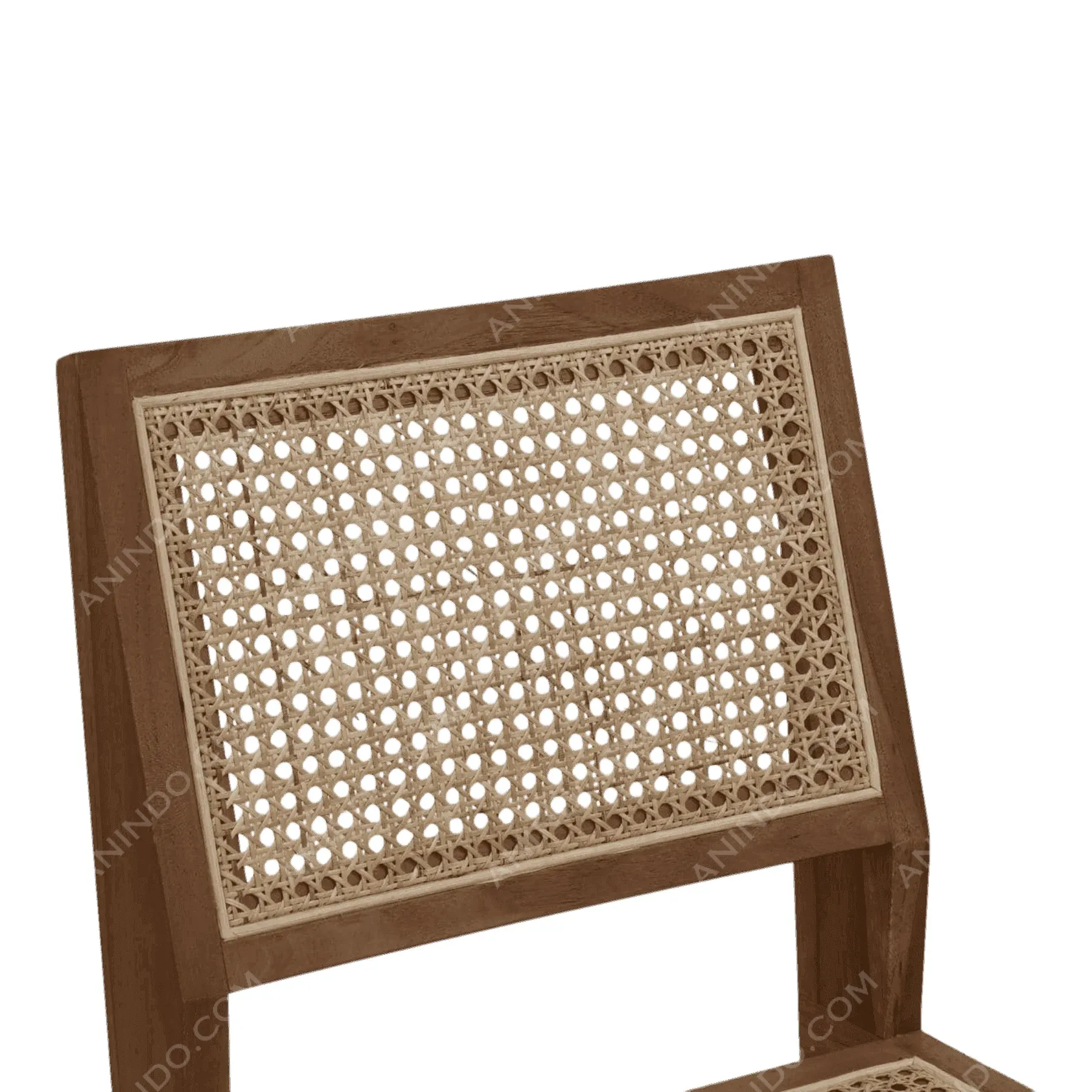 Wood chair with woven cane backrest