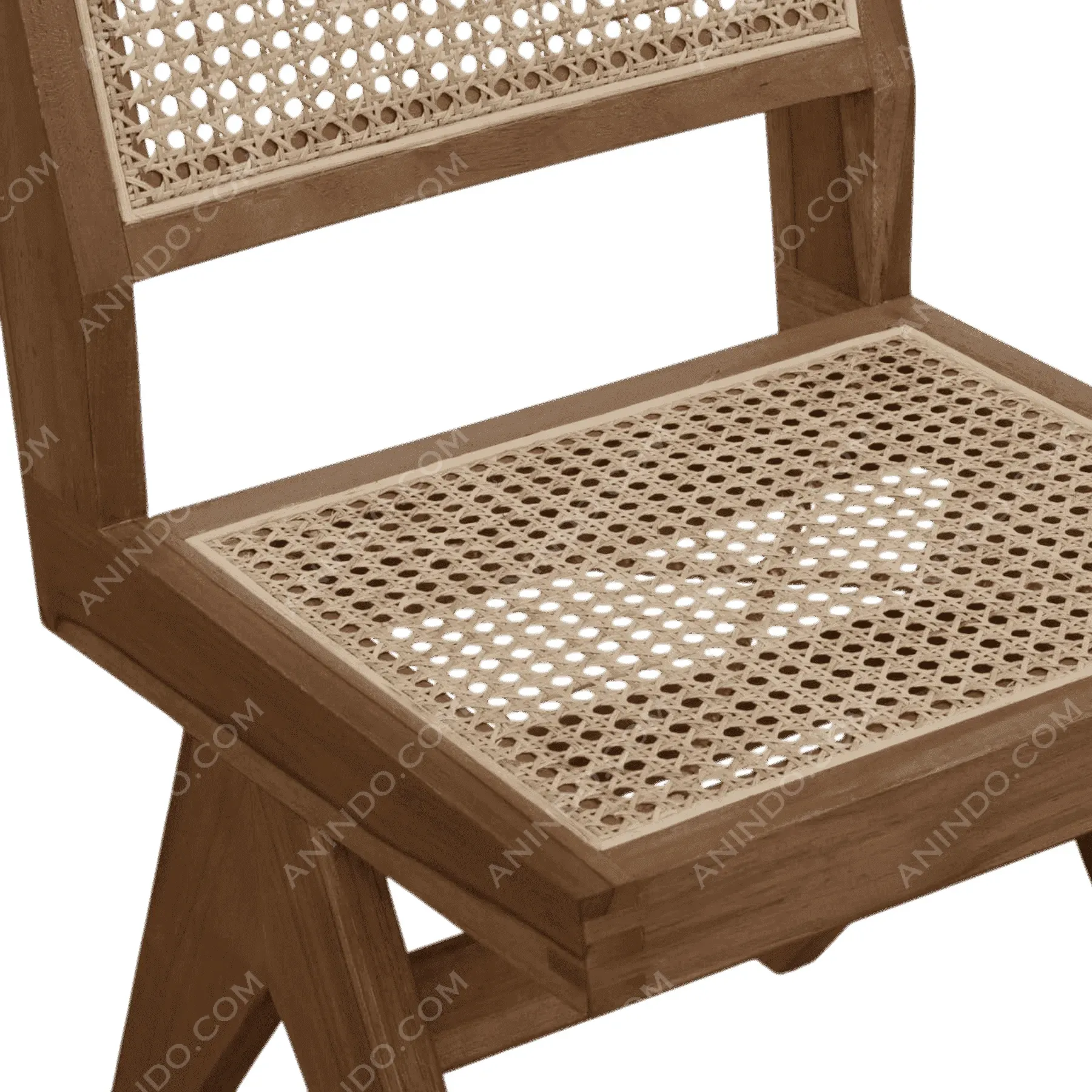 Wooden chair with woven rattan seat