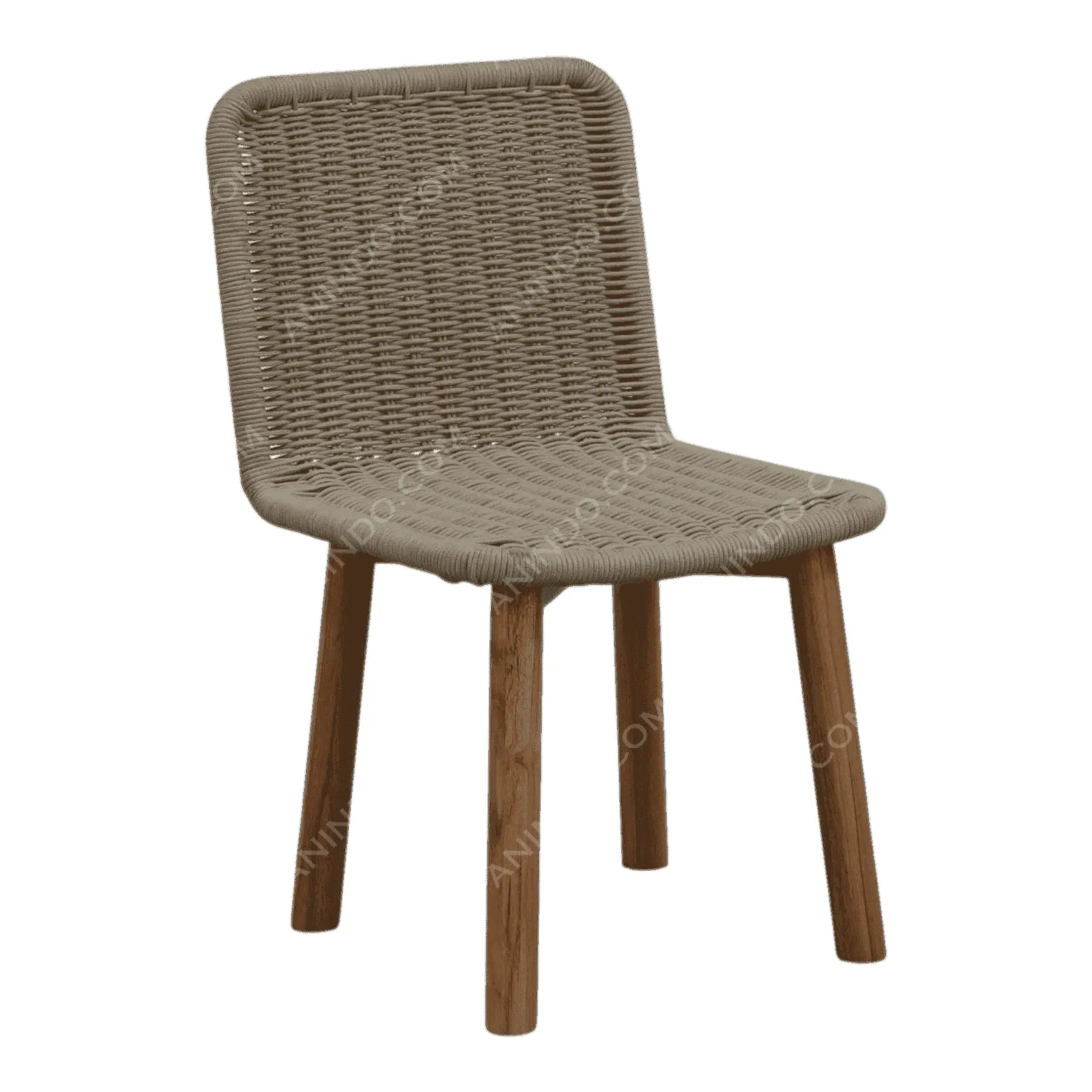 Beige woven chair with wooden legs