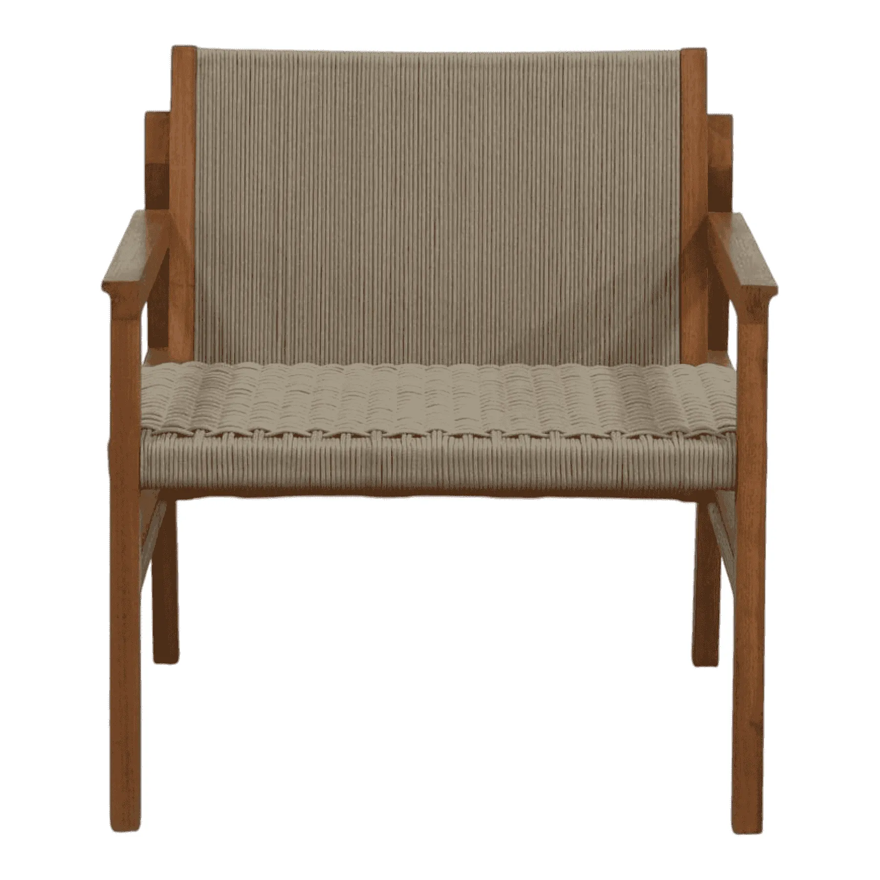 Wooden chair with woven beige seat
