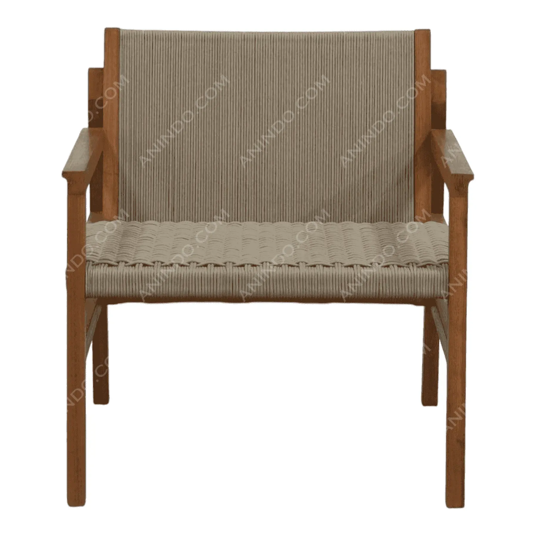 Wooden chair with woven beige seat