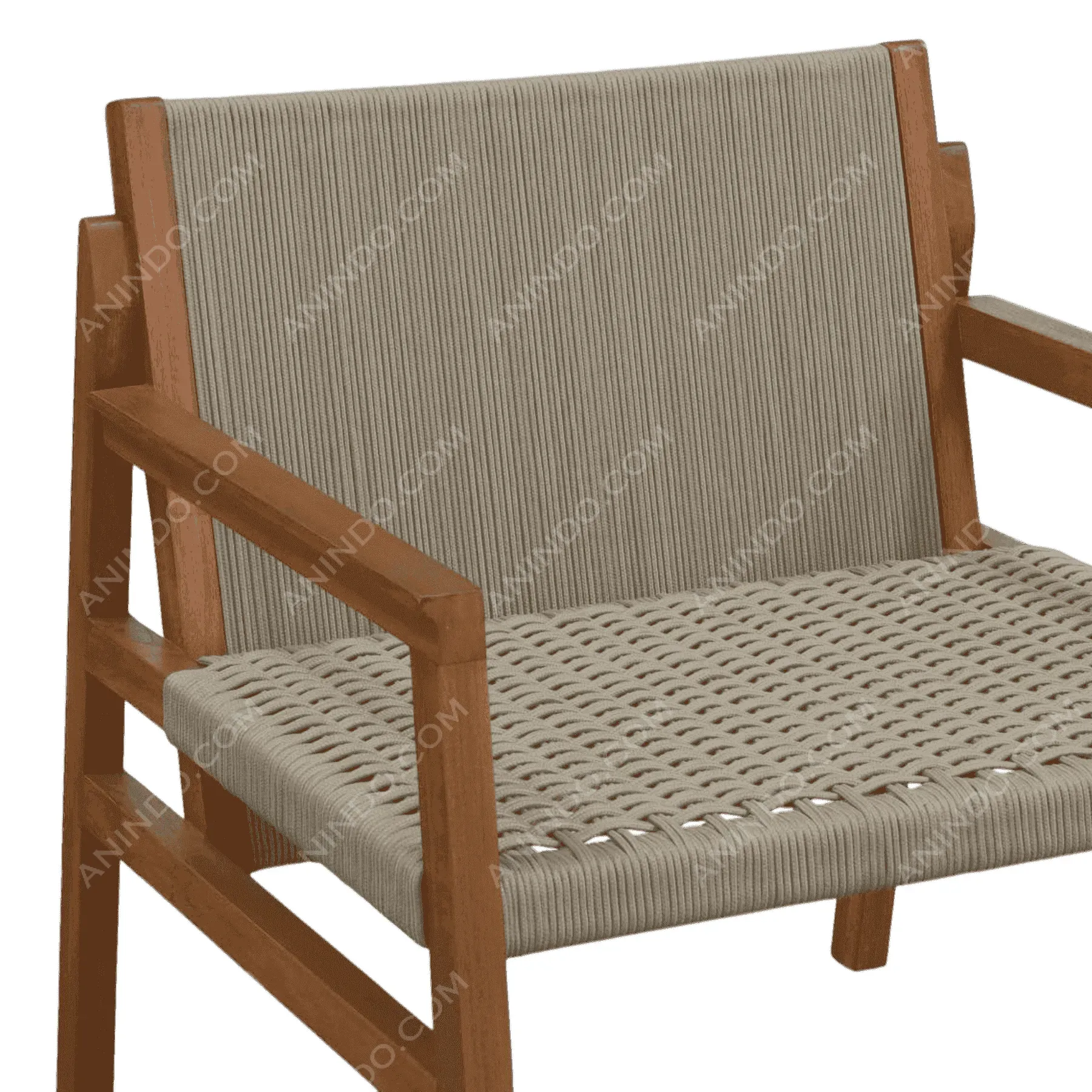 Wooden chair with woven rope seat