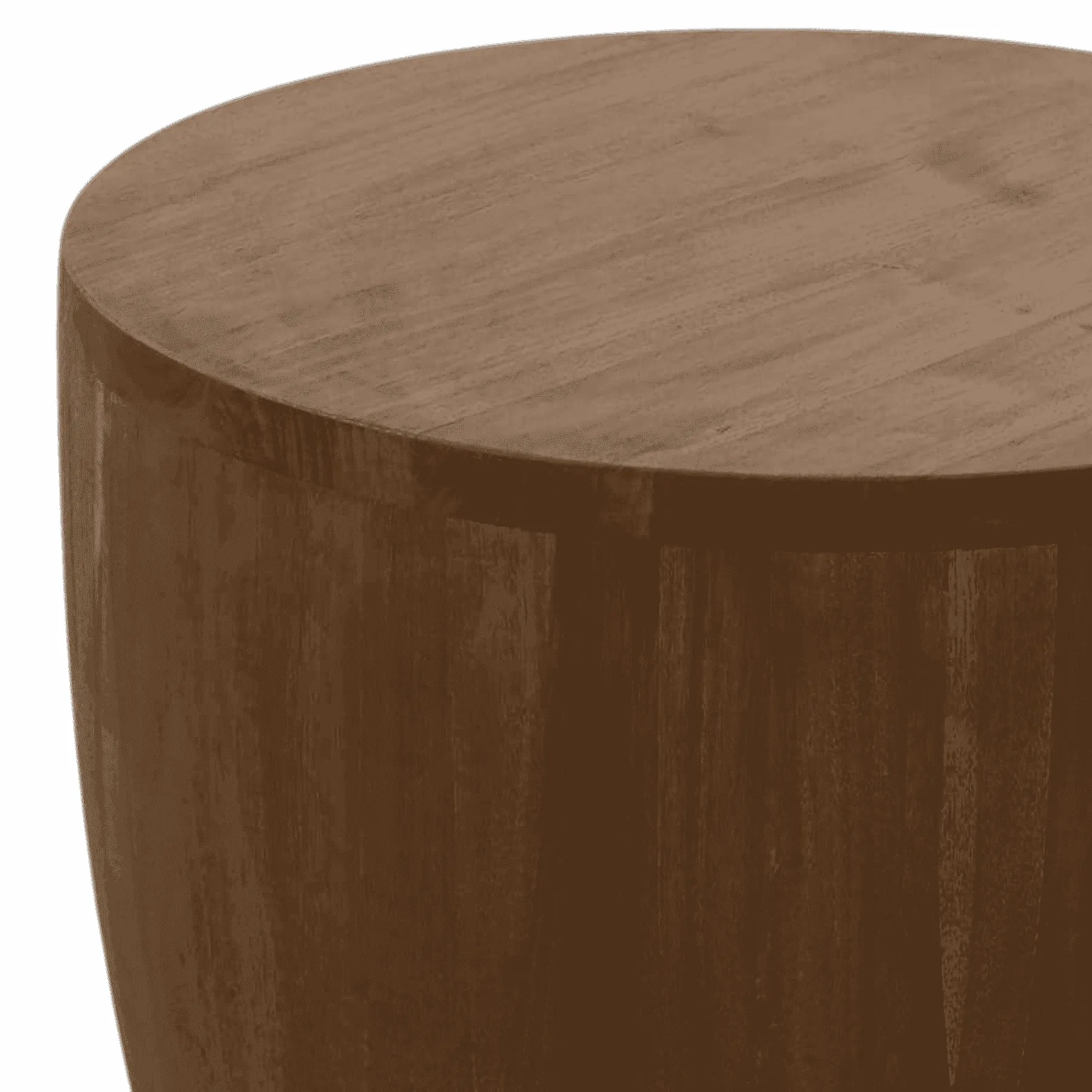 Round wooden side table close-up