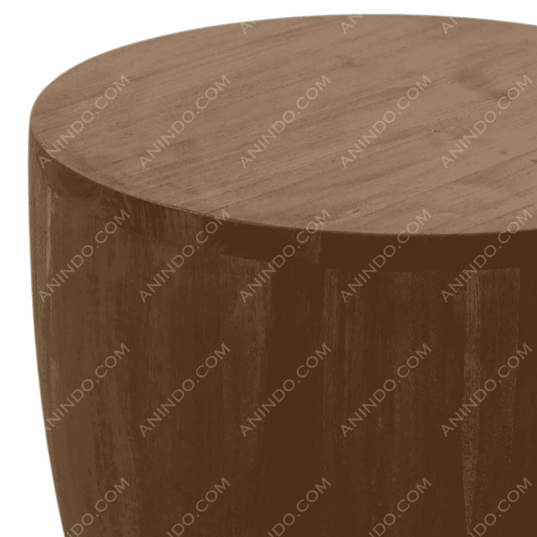 Round wooden side table close-up