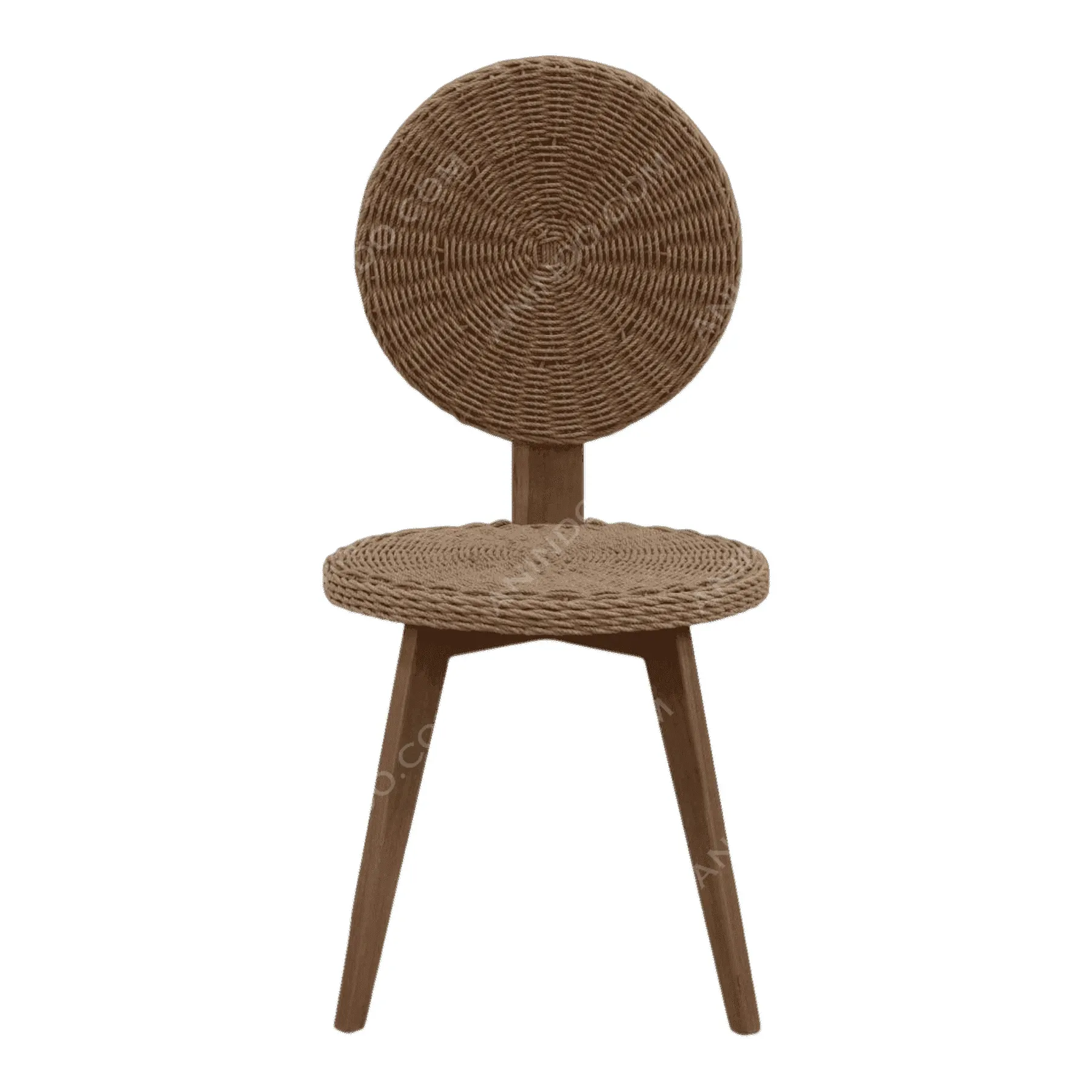 Round woven rattan chair with wooden legs