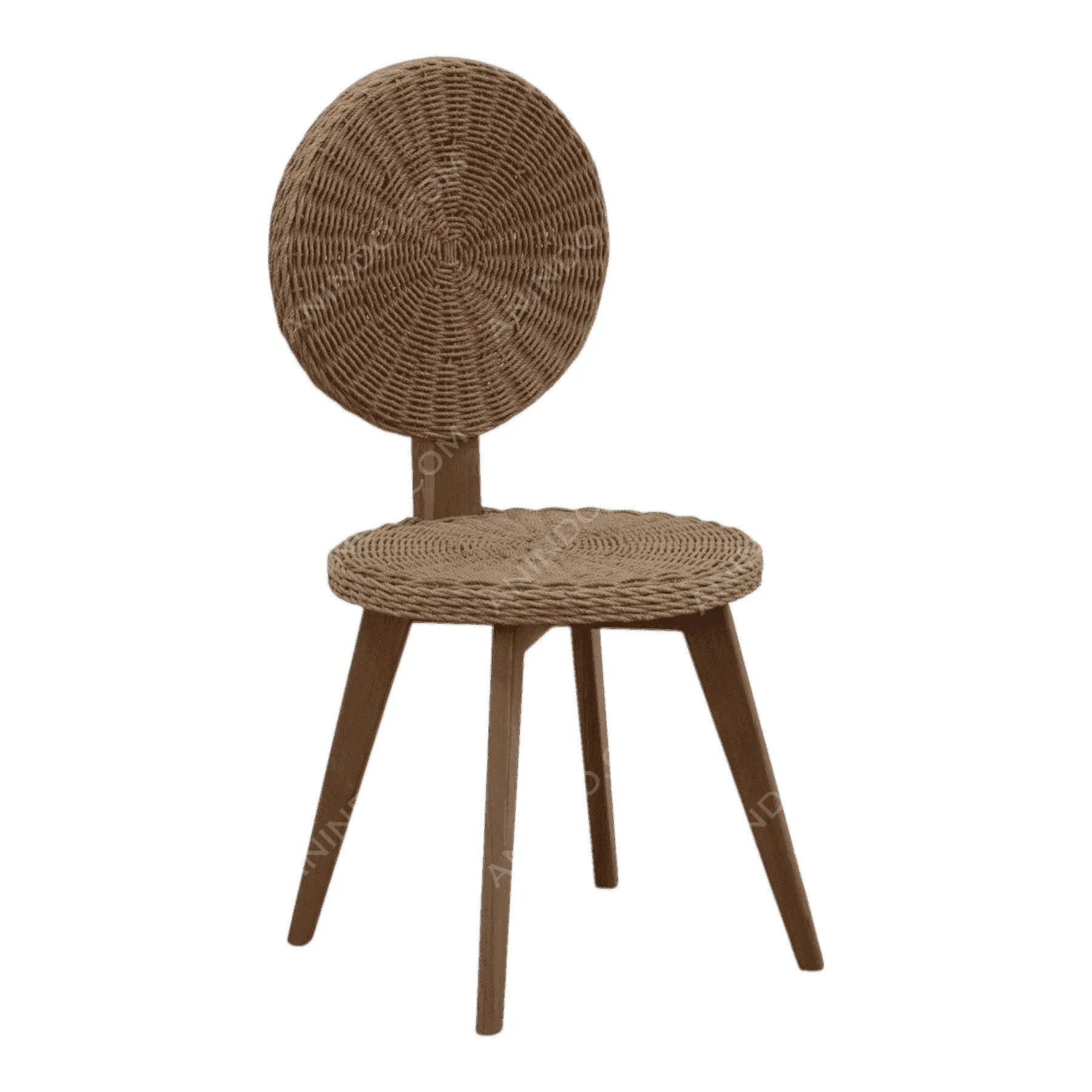 Round woven rattan chair with wooden legs