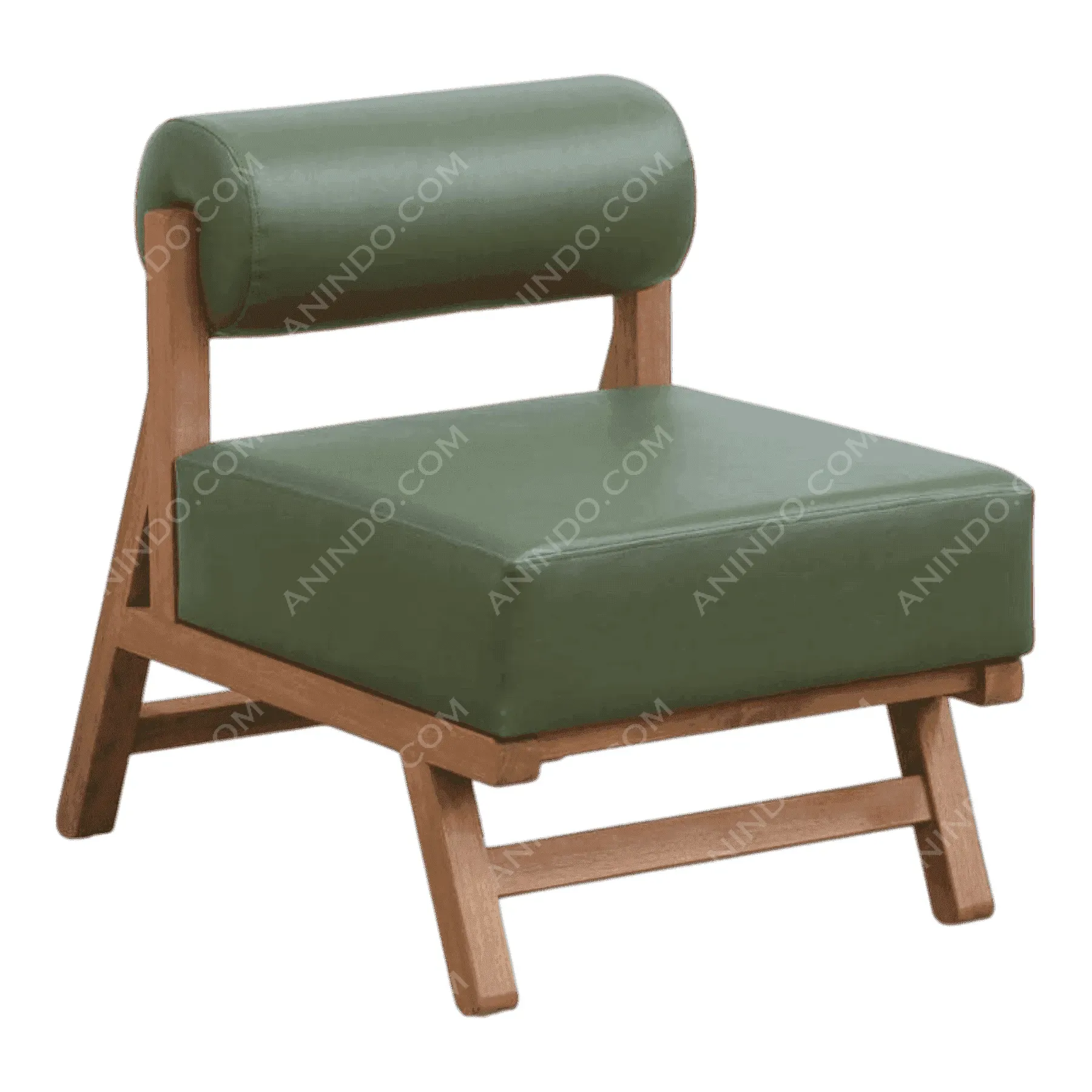 Modern green leather chair with wooden frame