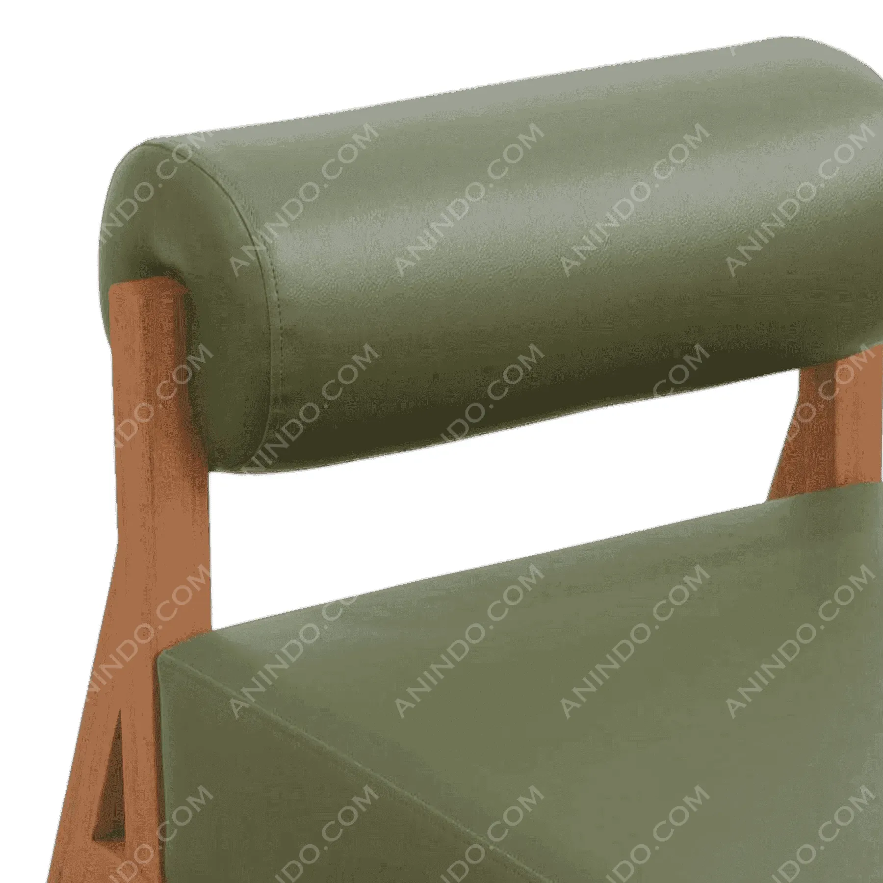 Green leather chair with wooden frame