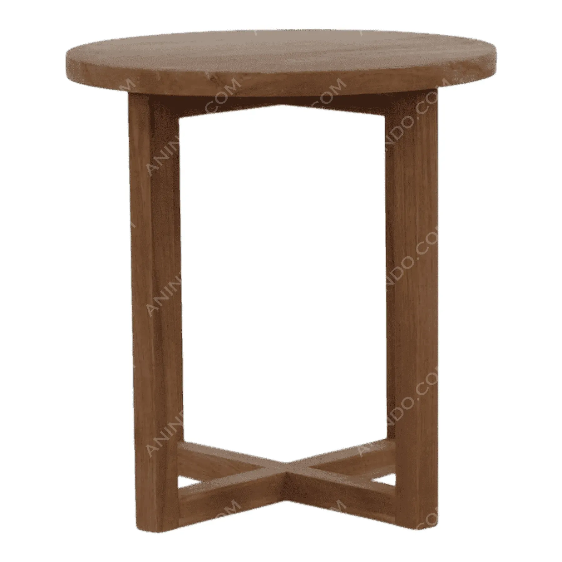 Round wooden side table with cross base