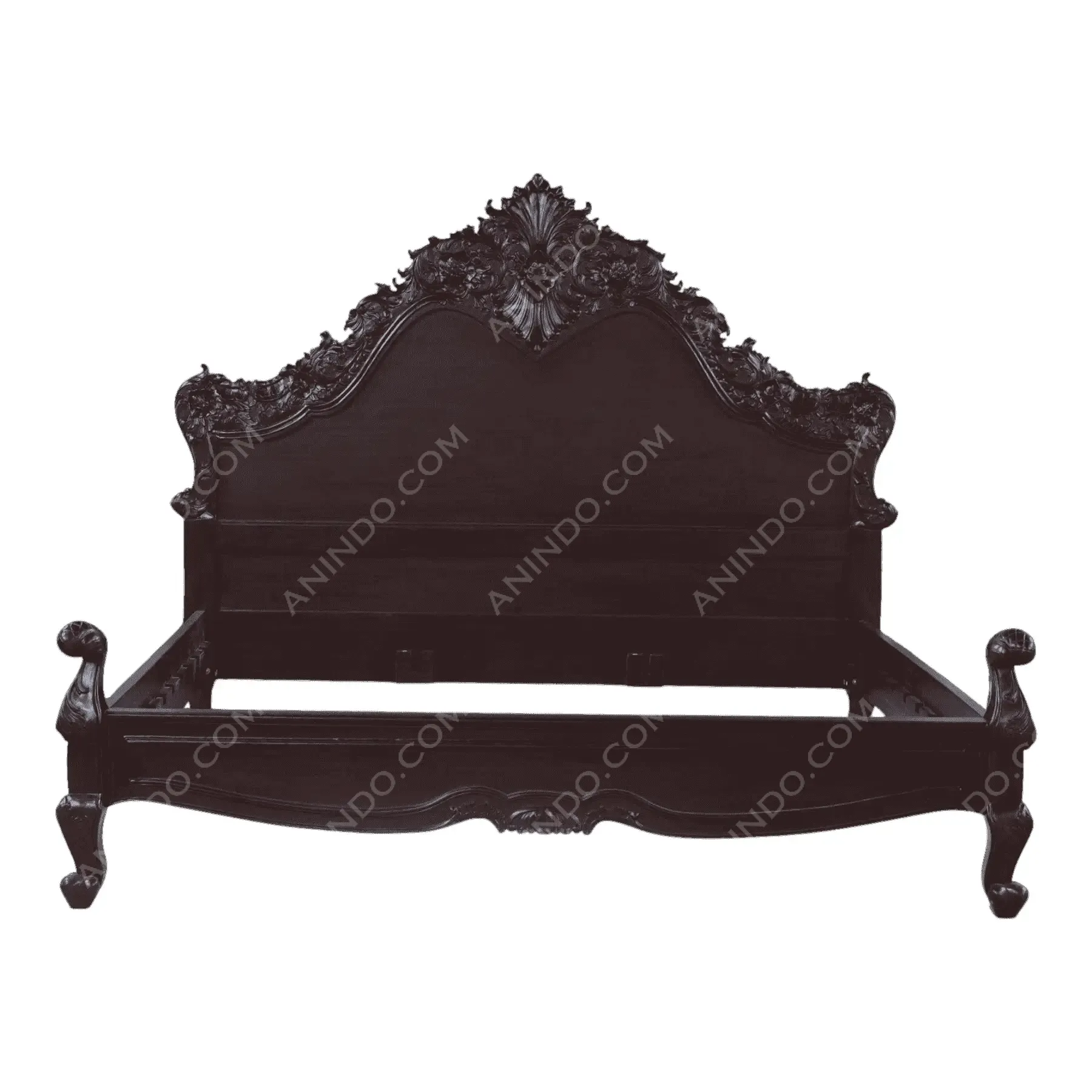 Dark wood ornate carved bed frame