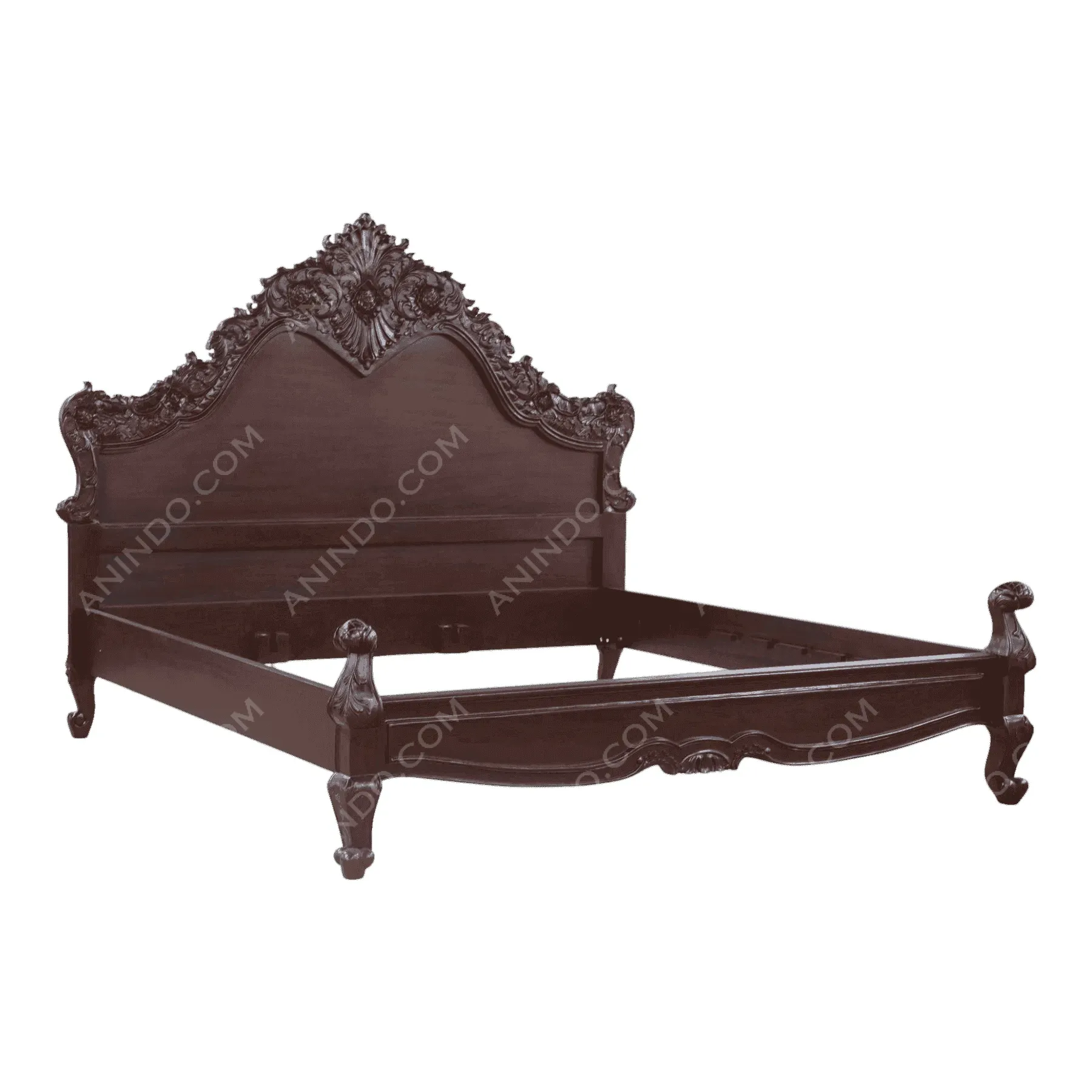 Dark wood carved antique bed frame
