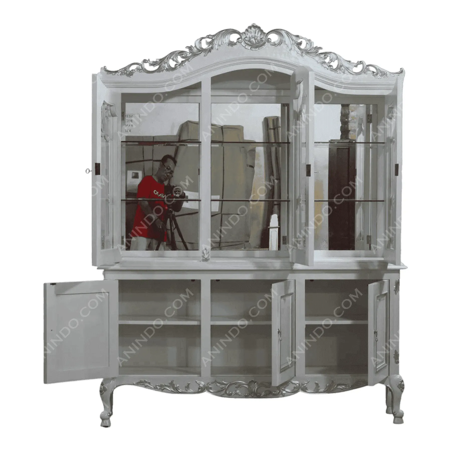 Elegant white vintage glass display cabinet