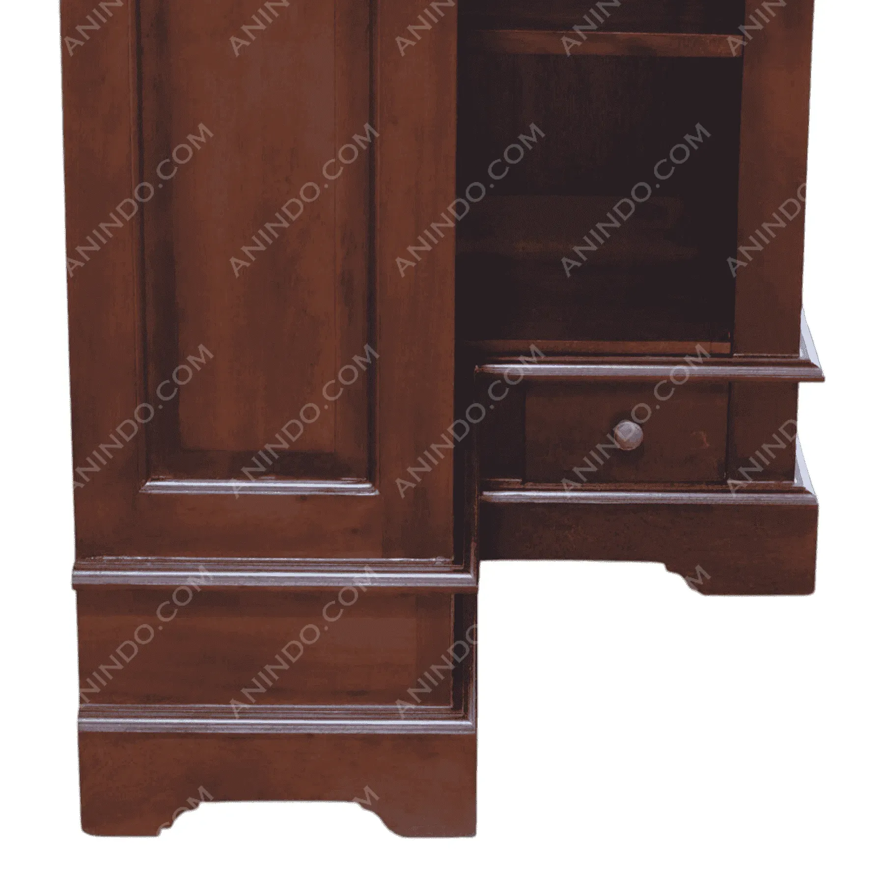 Dark wooden cabinet with drawer and shelf