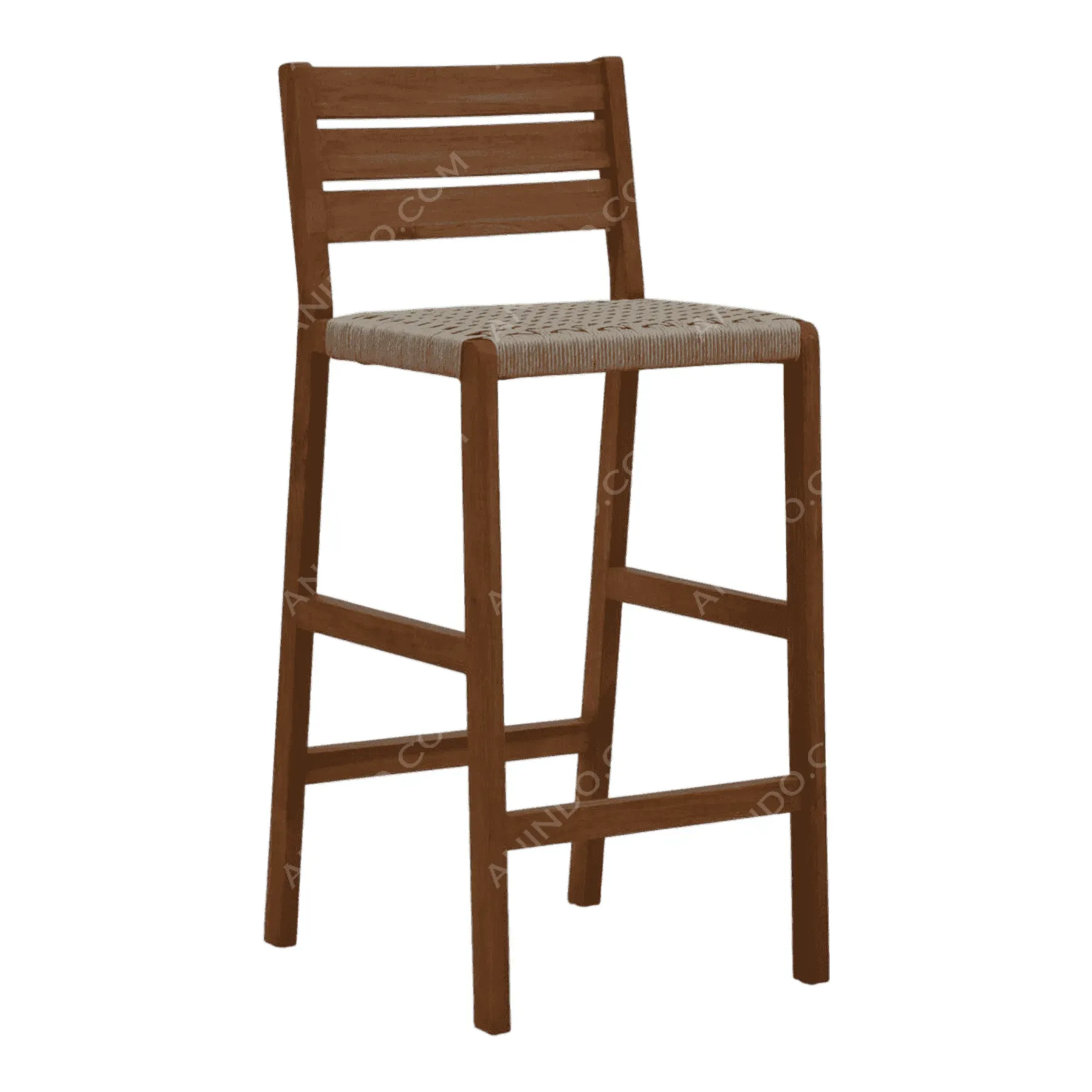Wooden bar stool with woven seat