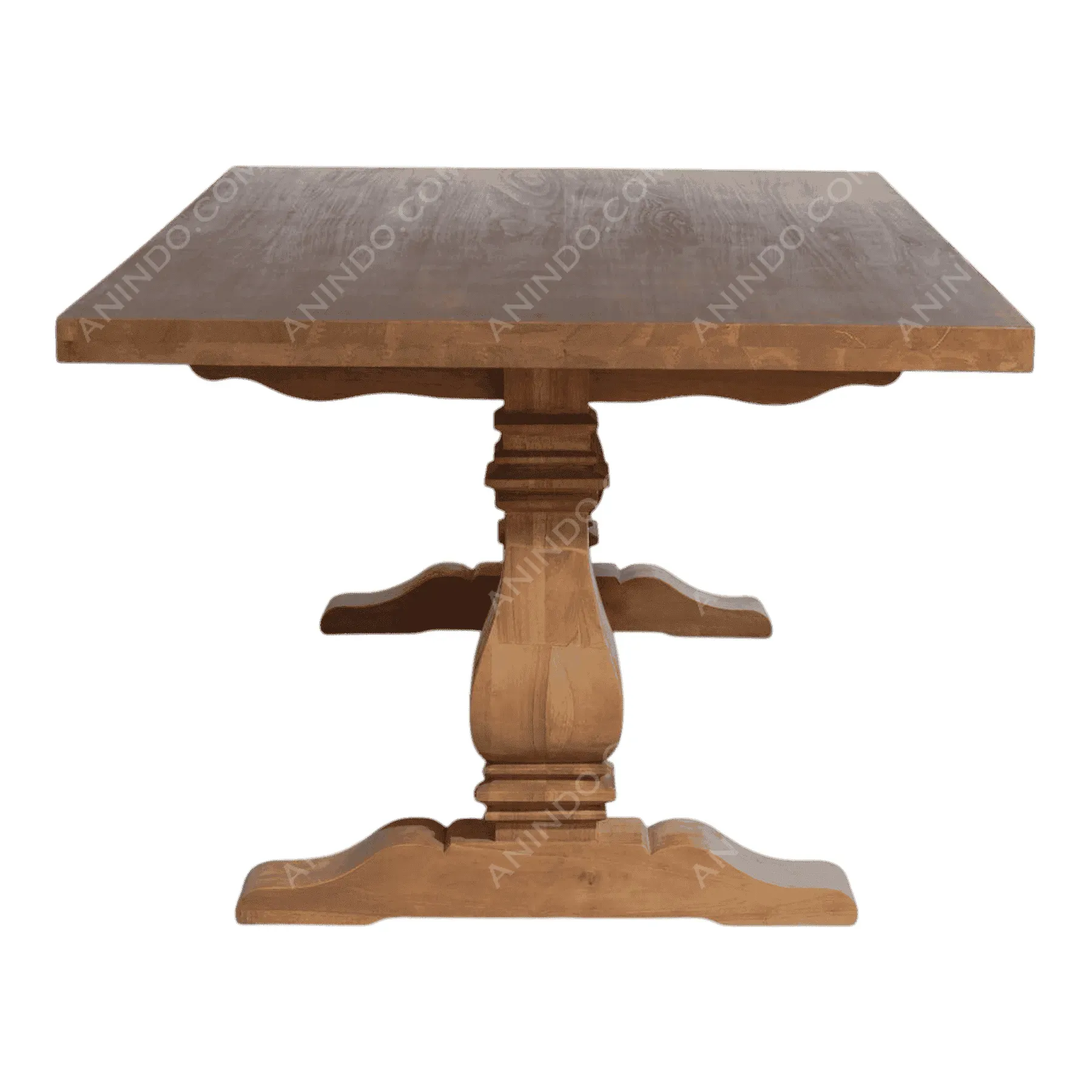 Square wooden dining table with pedestal base
