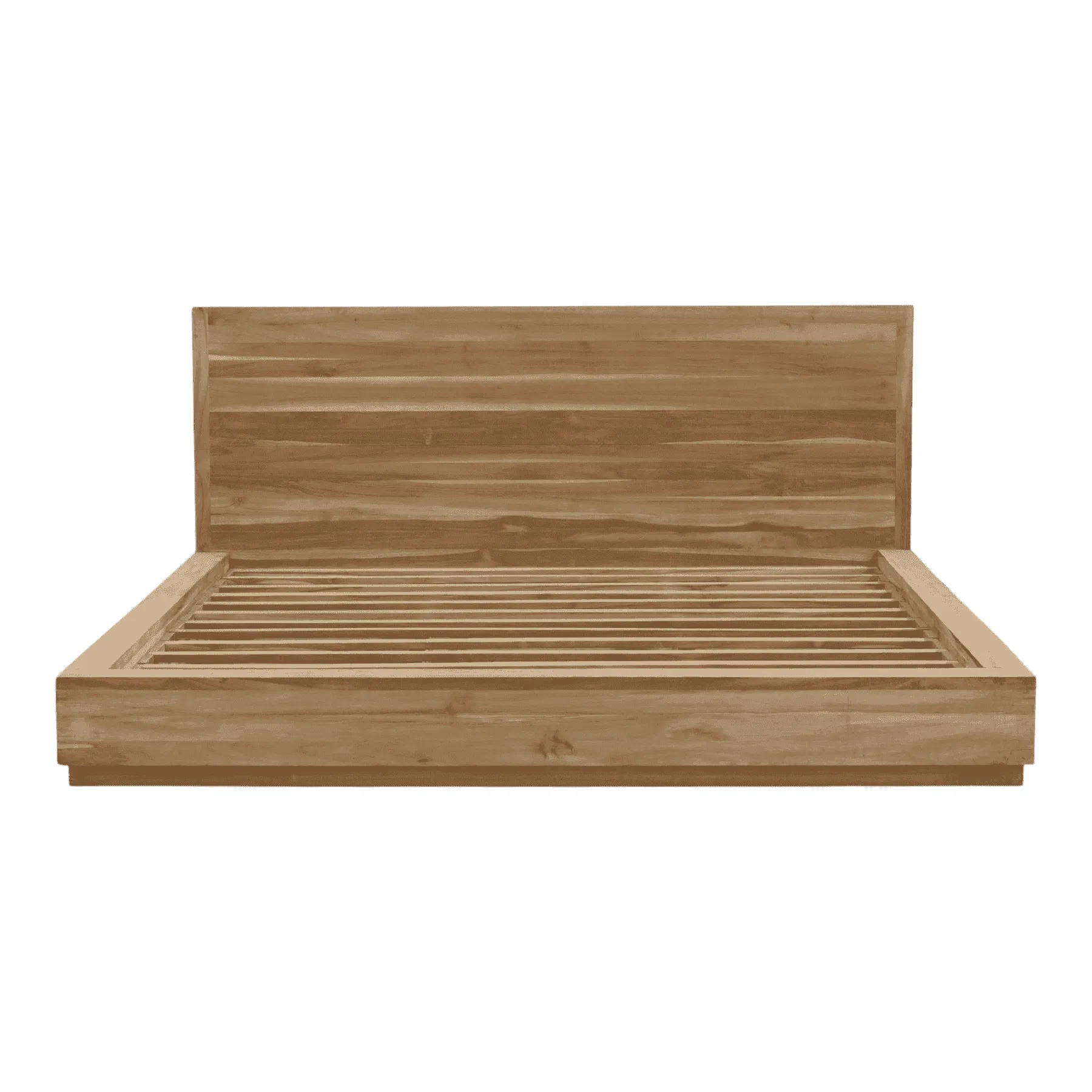 Modern wooden platform bed frame with headboard