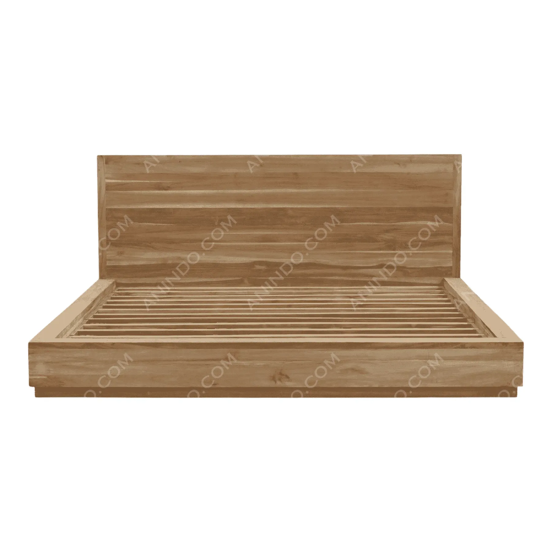 Modern wooden platform bed frame with headboard