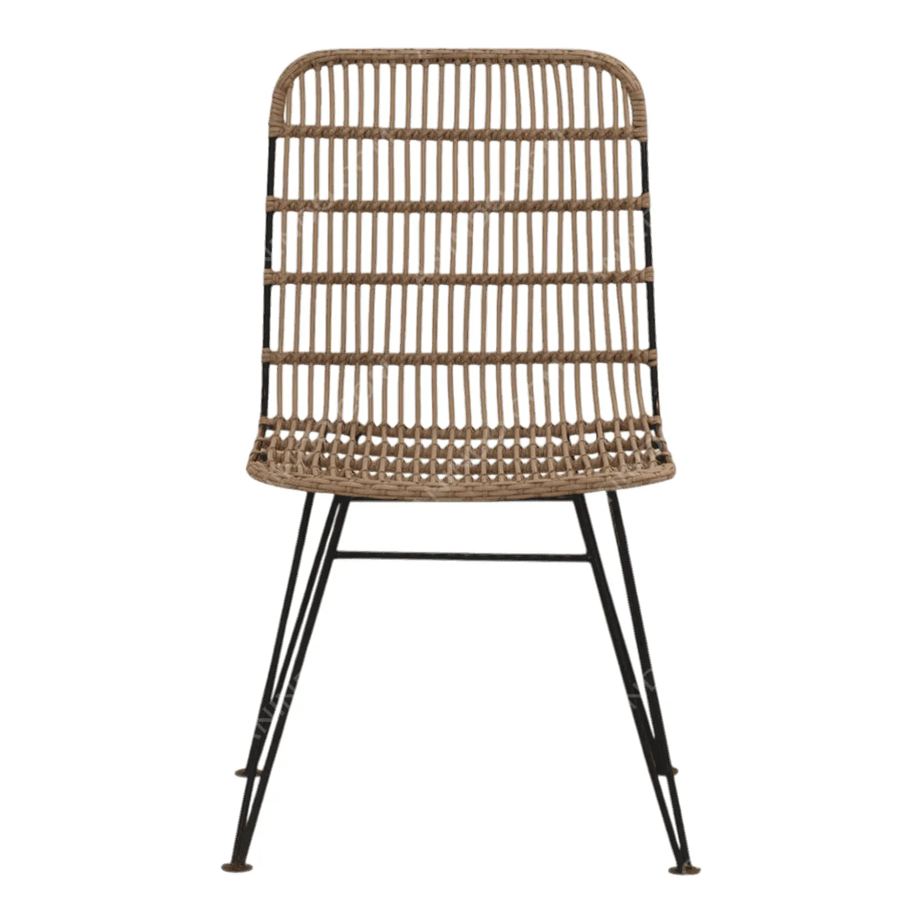 Modern rattan chair with black metal legs