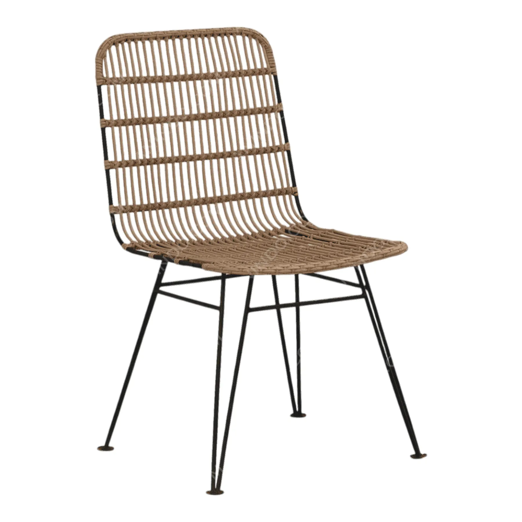 Modern rattan chair with black metal legs