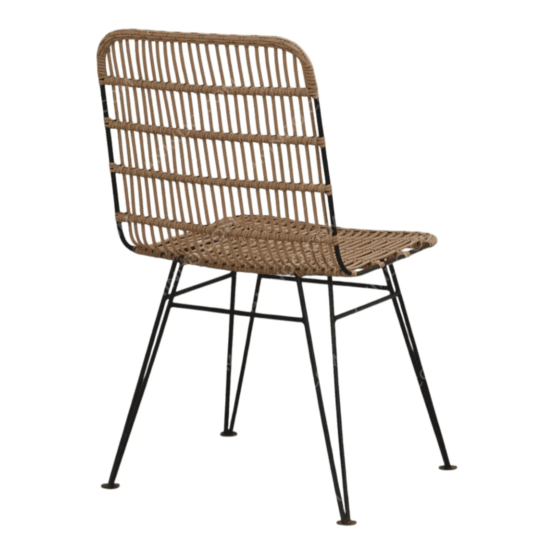 Wicker rattan chair with black metal legs