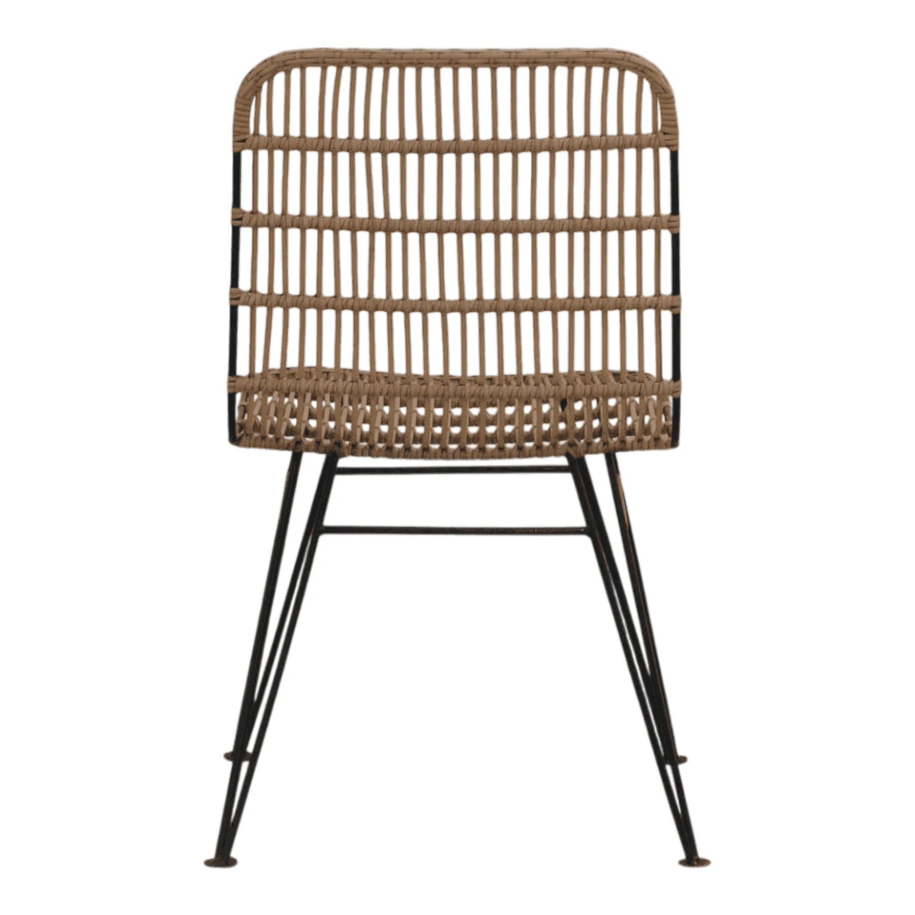 Modern rattan chair with black metal legs