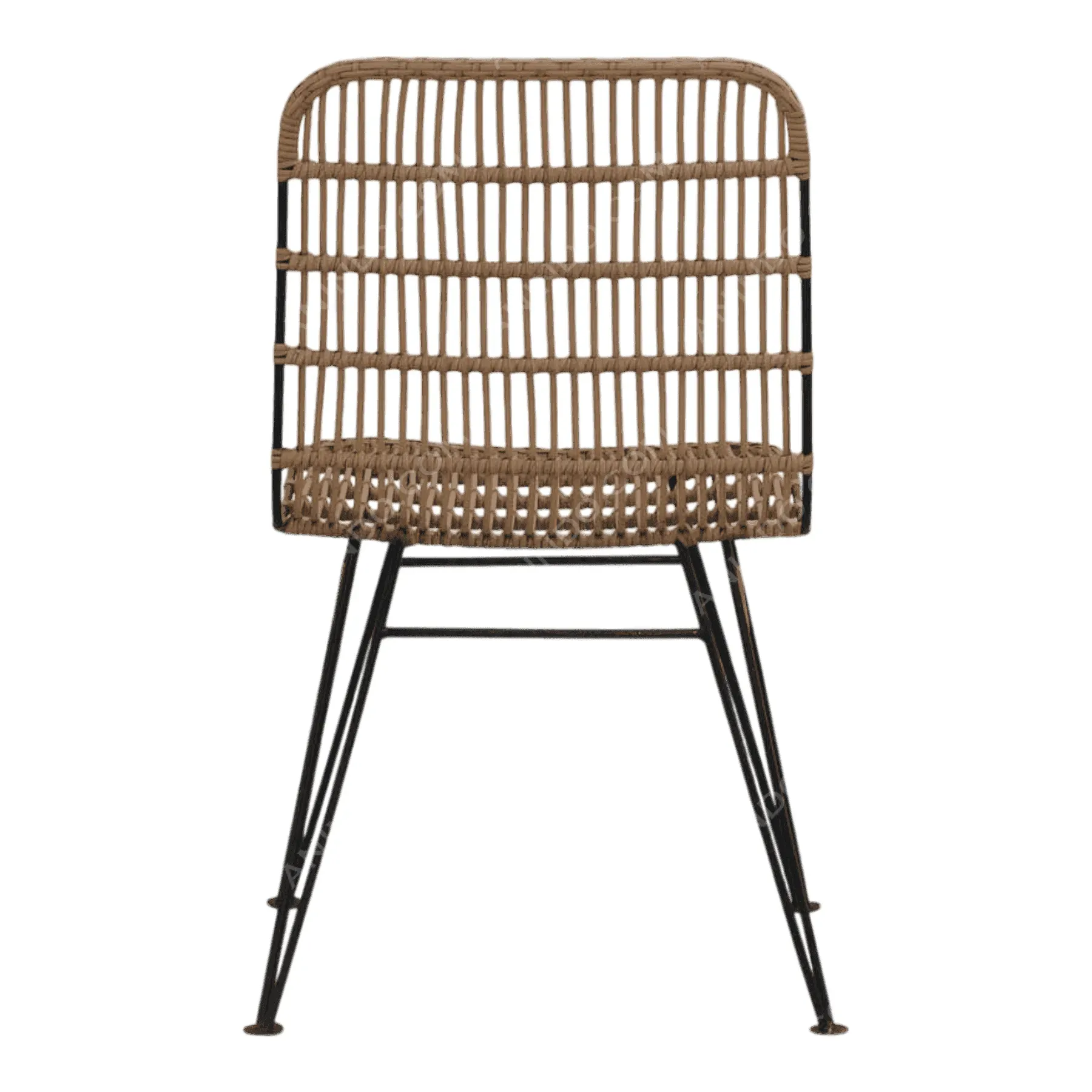 Modern rattan chair with black metal legs