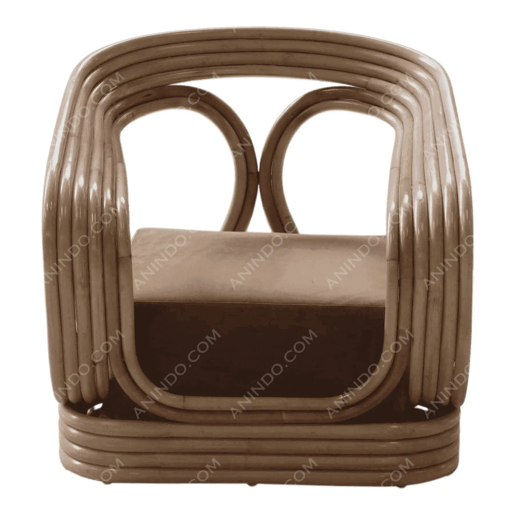 Vintage rattan chair with curved wooden frame