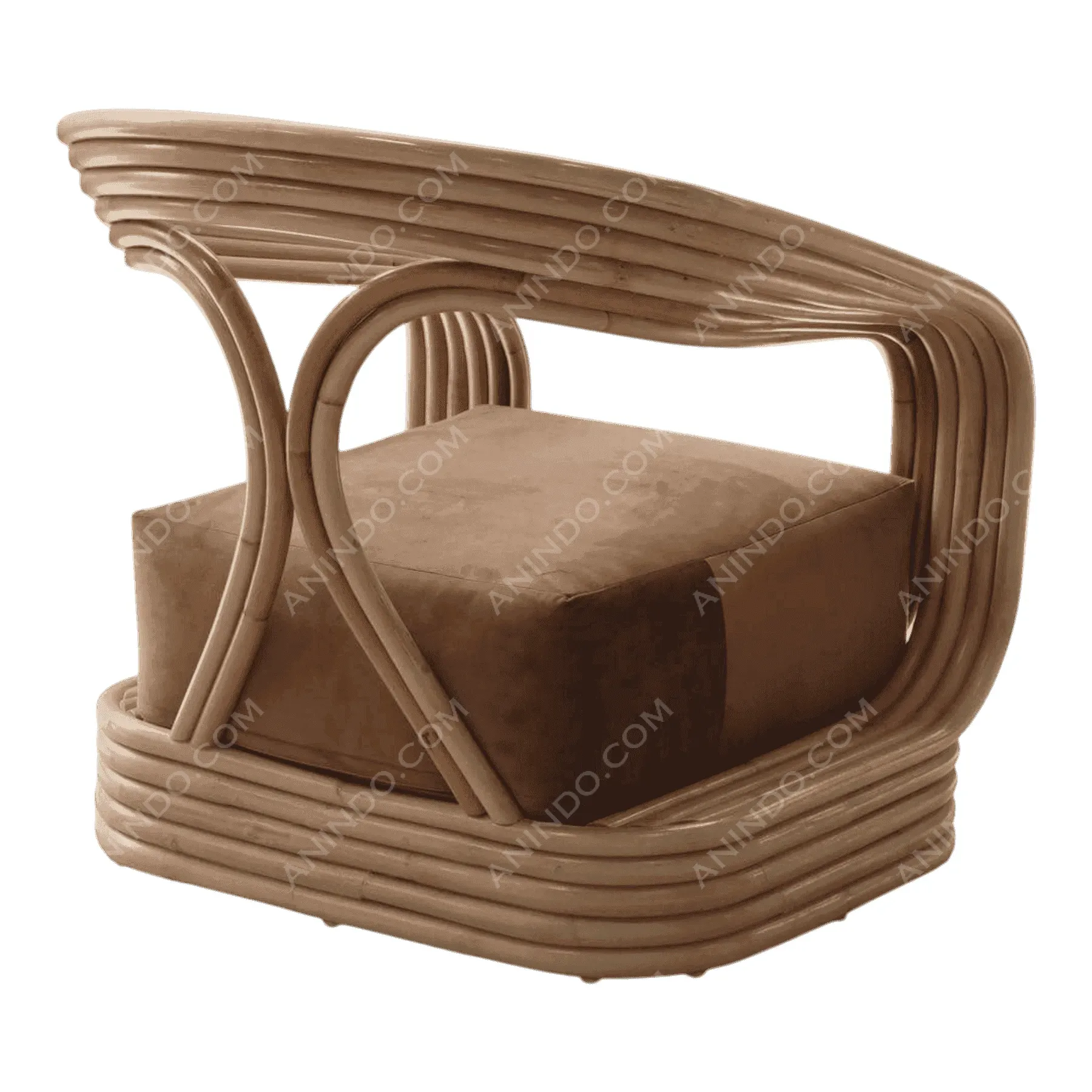 Modern rattan armchair with brown cushion