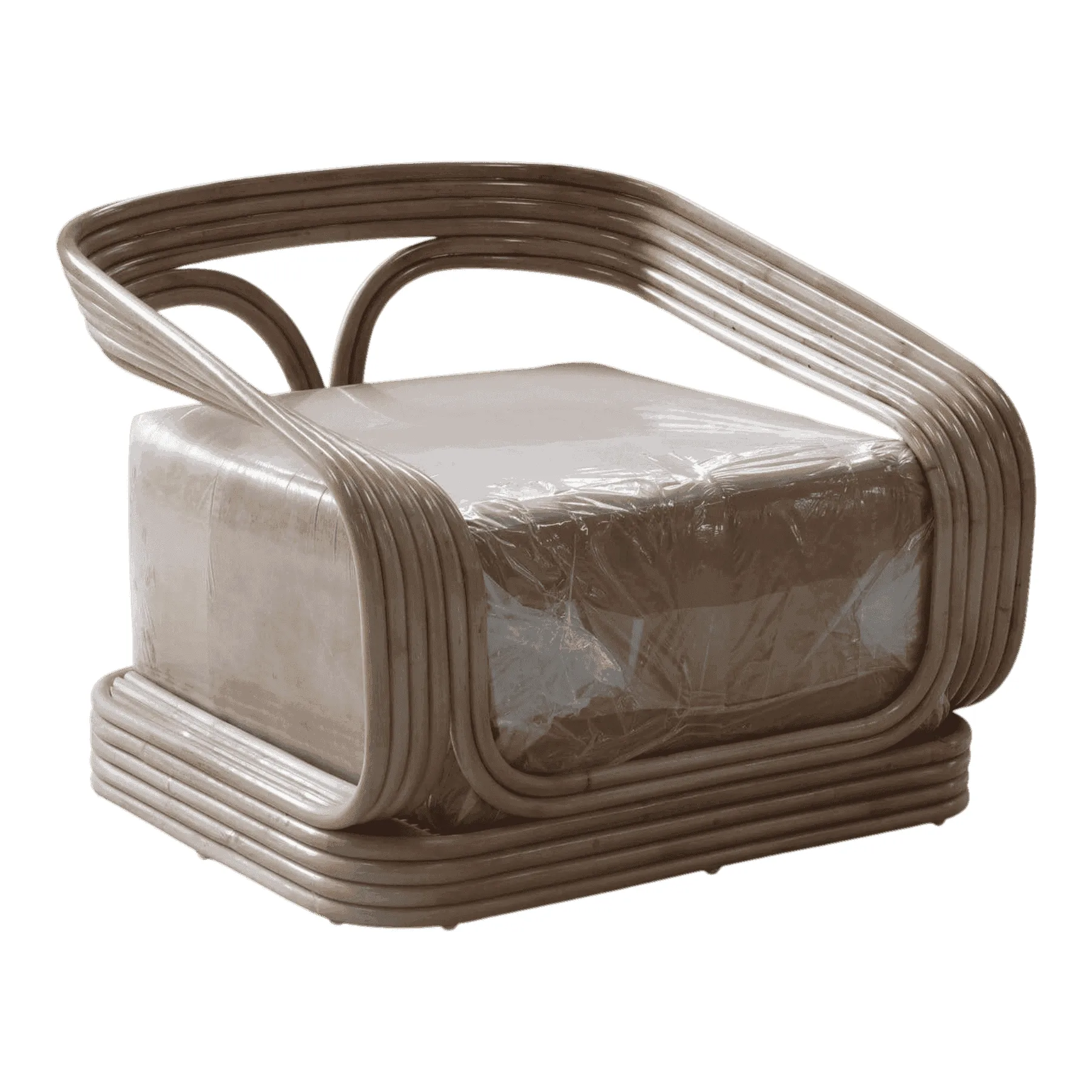 Modern rattan armchair with curved frame