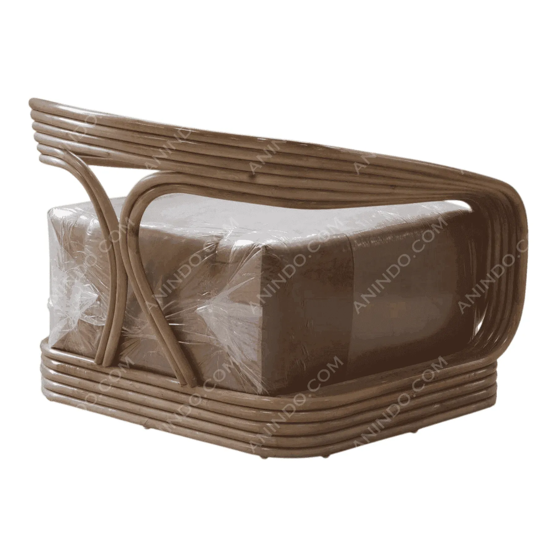 Modern rattan lounge chair with cushions