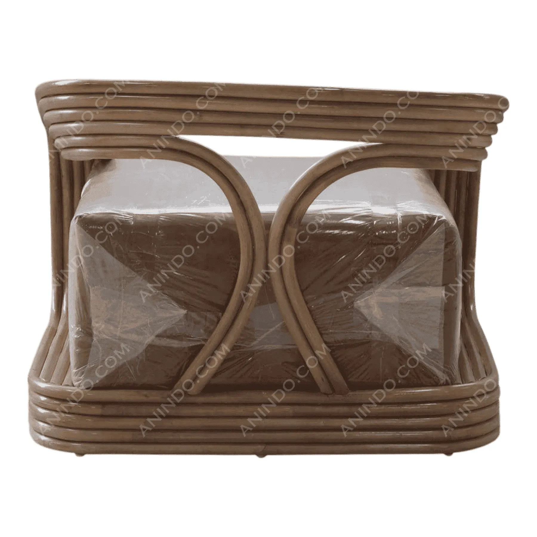 Modern rattan armchair with brown cushion