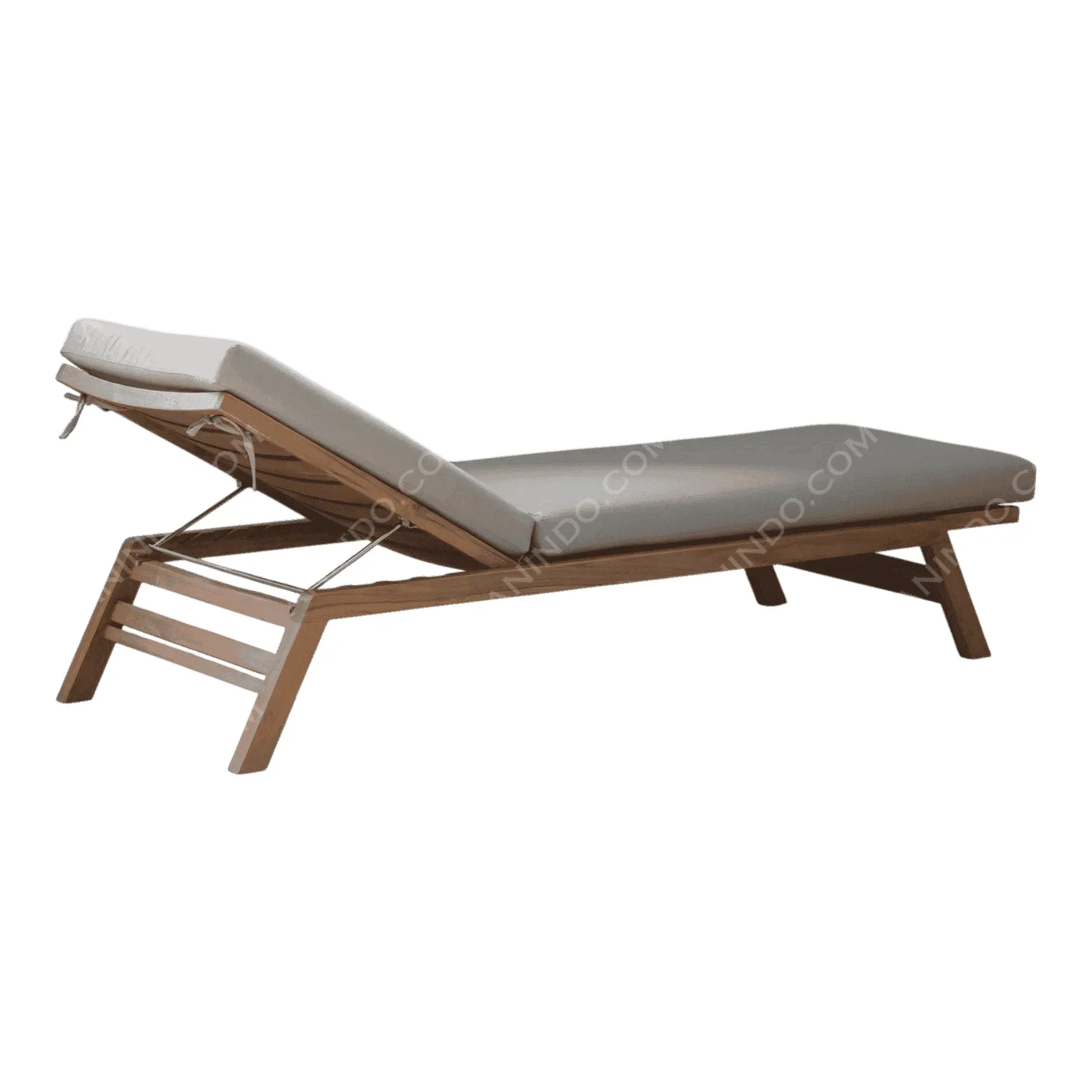Wooden outdoor lounge chair with gray cushion