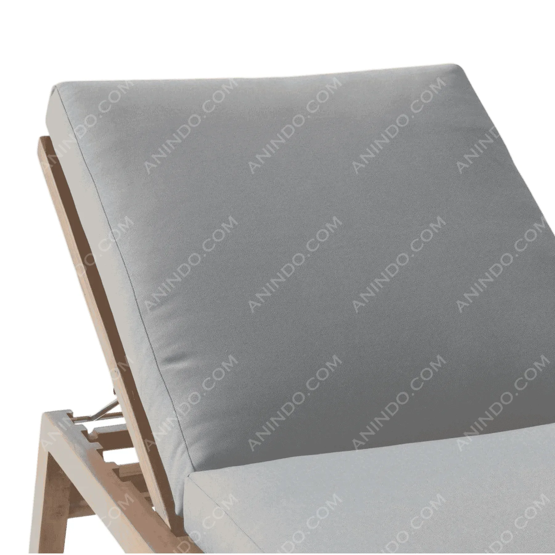 Gray cushioned outdoor lounge chair close-up