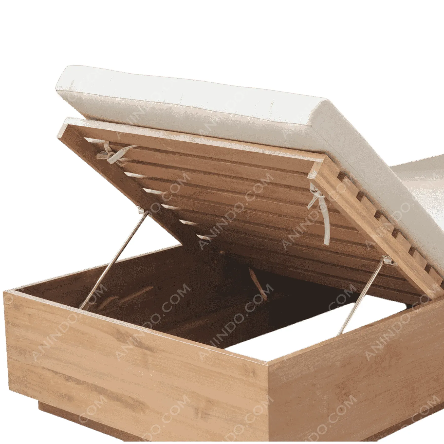 Wooden storage bed with lifting mattress frame