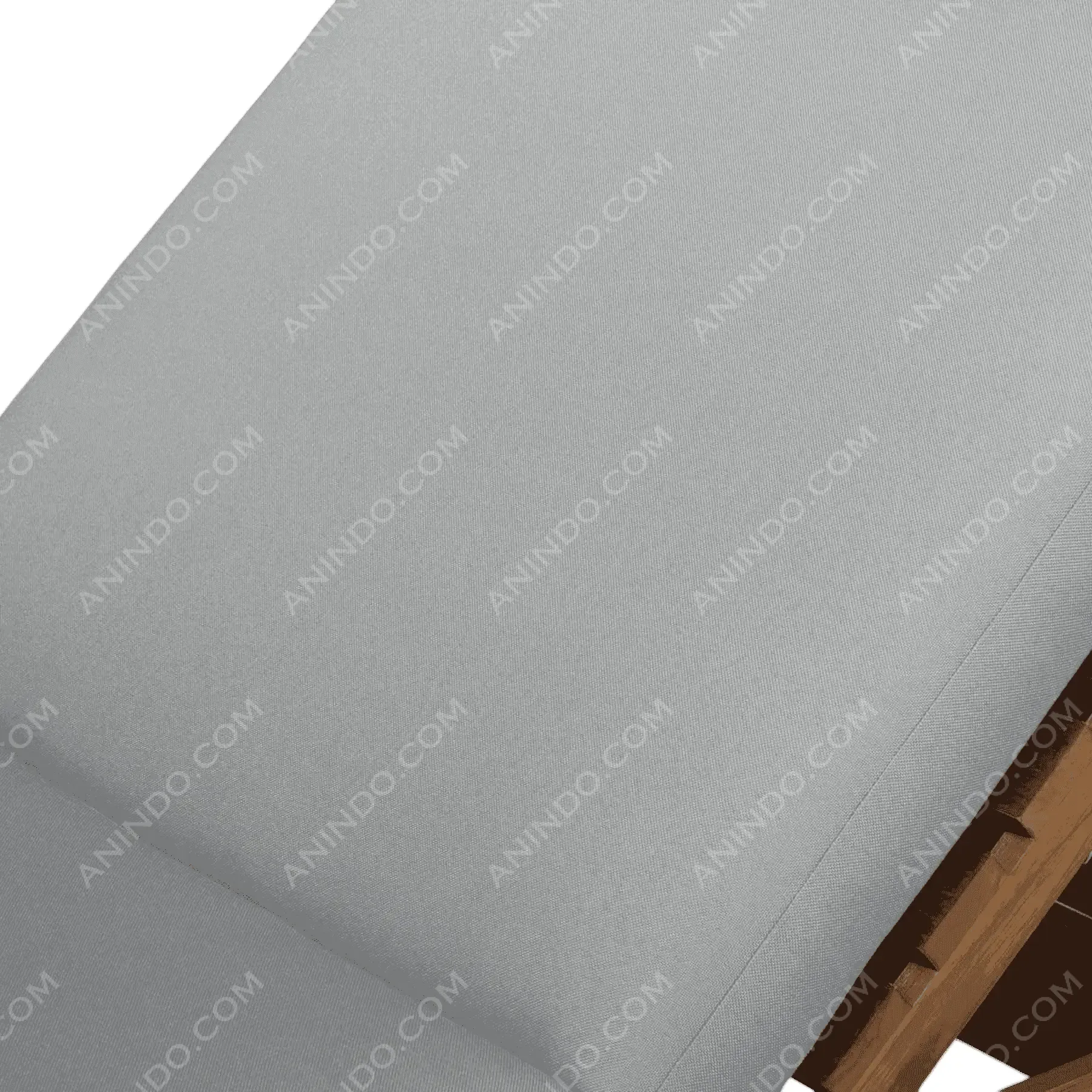 Gray cushioned wooden lounge chair close-up