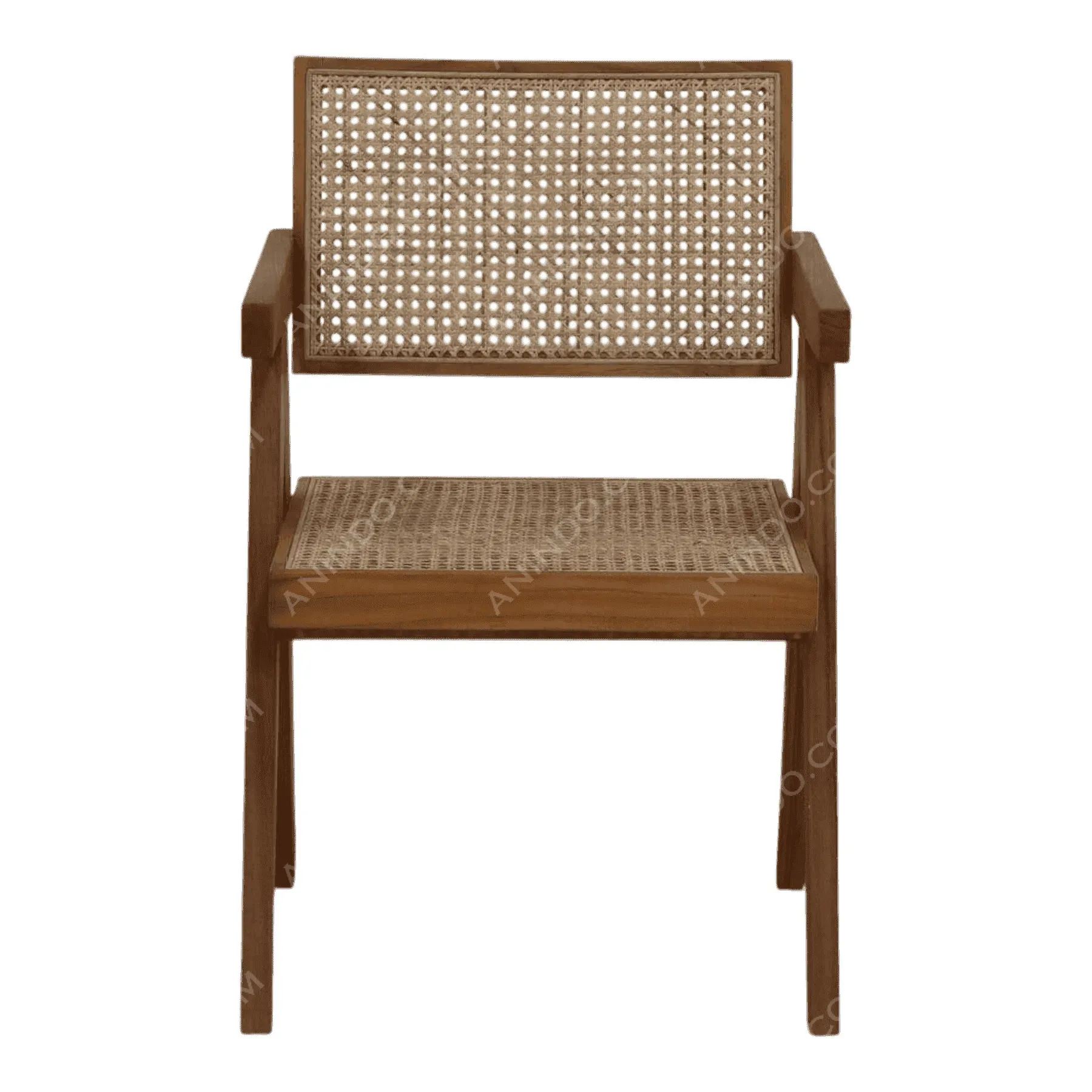 Wooden chair with woven cane seat and backrest