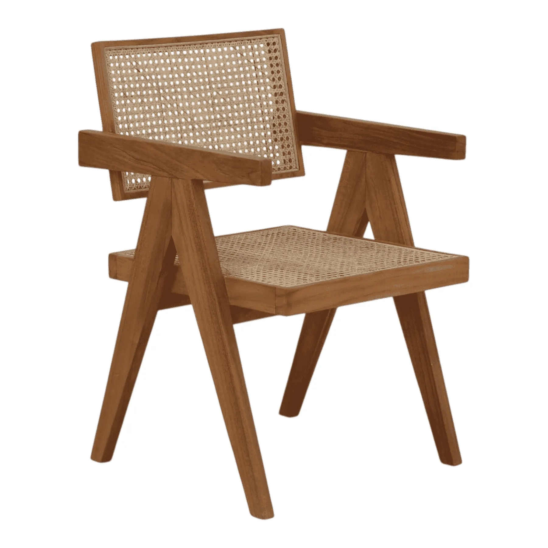 Wooden armchair with woven cane seat