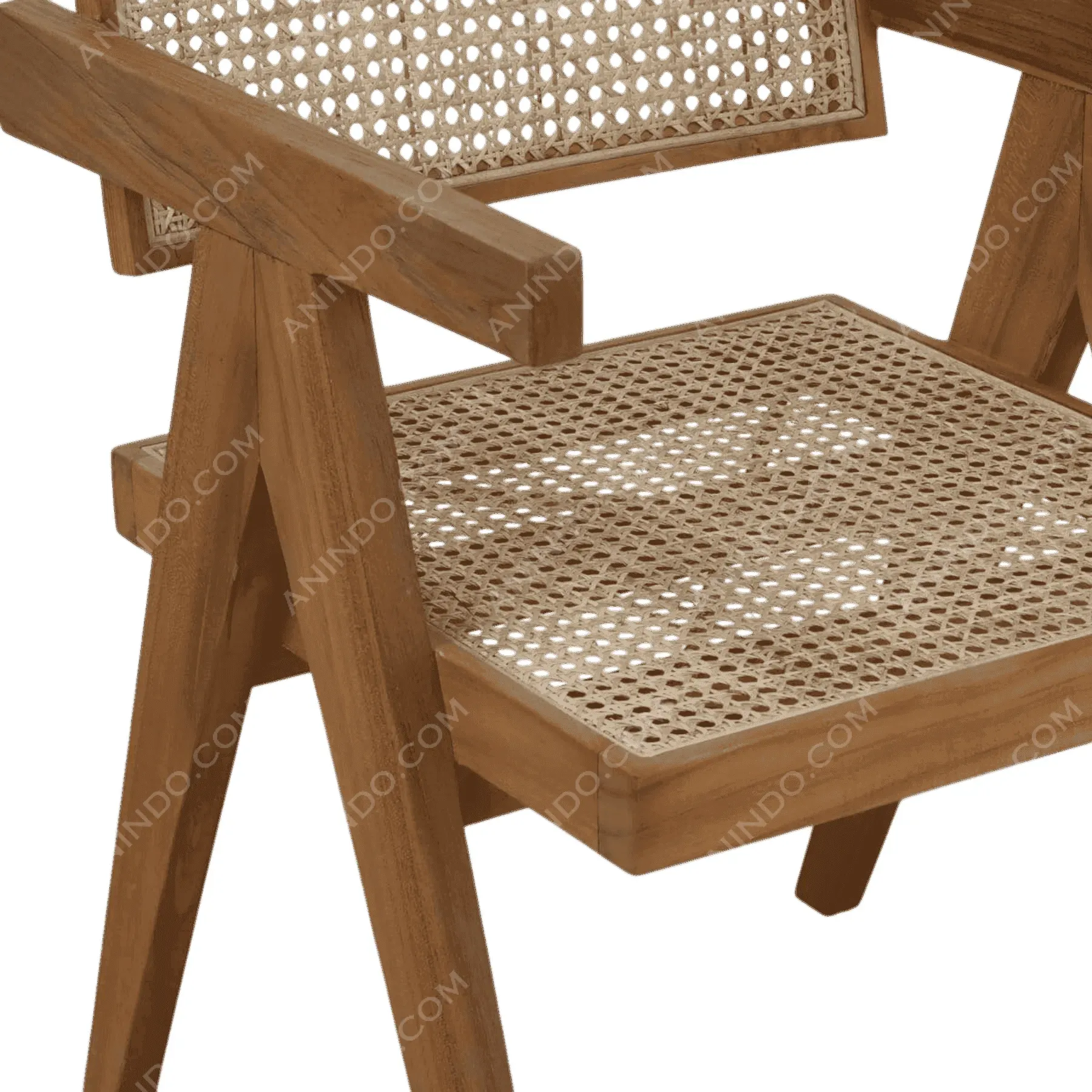 Wooden chair with woven cane seat