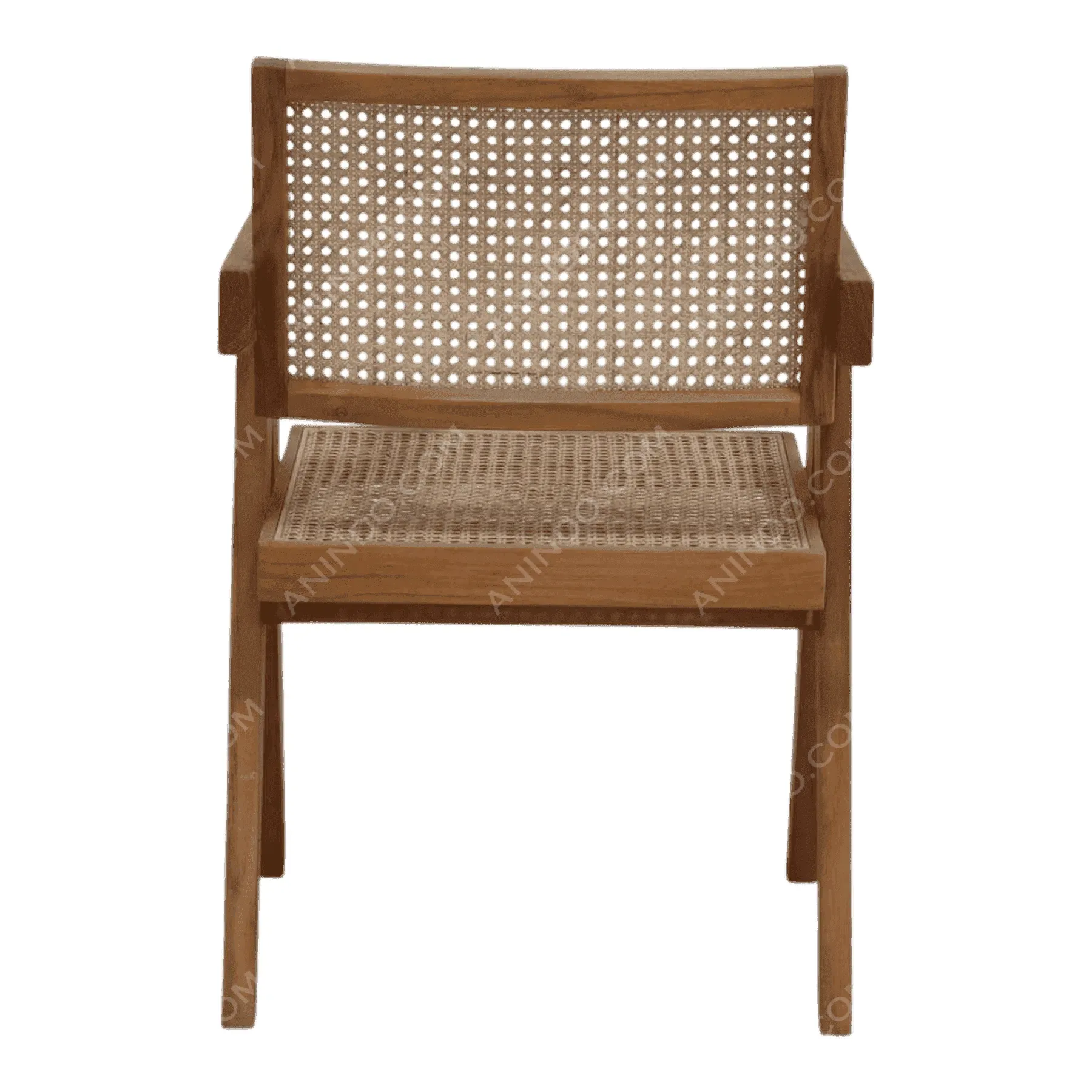 Wooden chair with woven cane seat