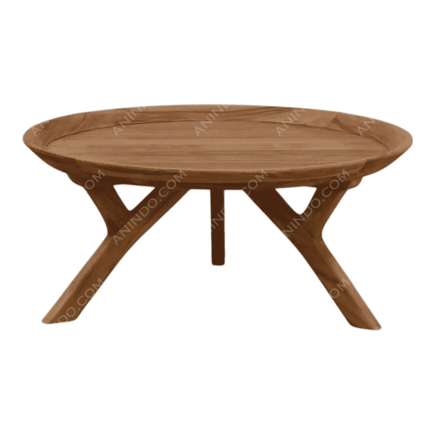 Round wooden coffee table with angled legs