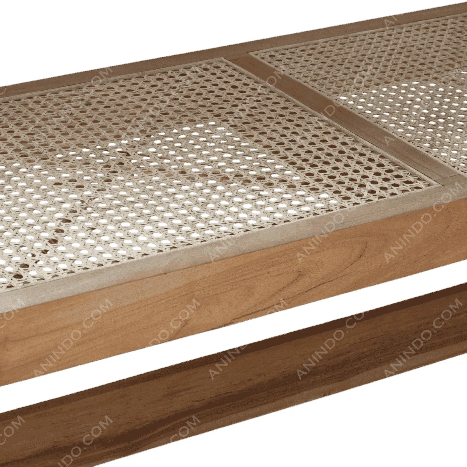 Wooden bench with woven rattan seat