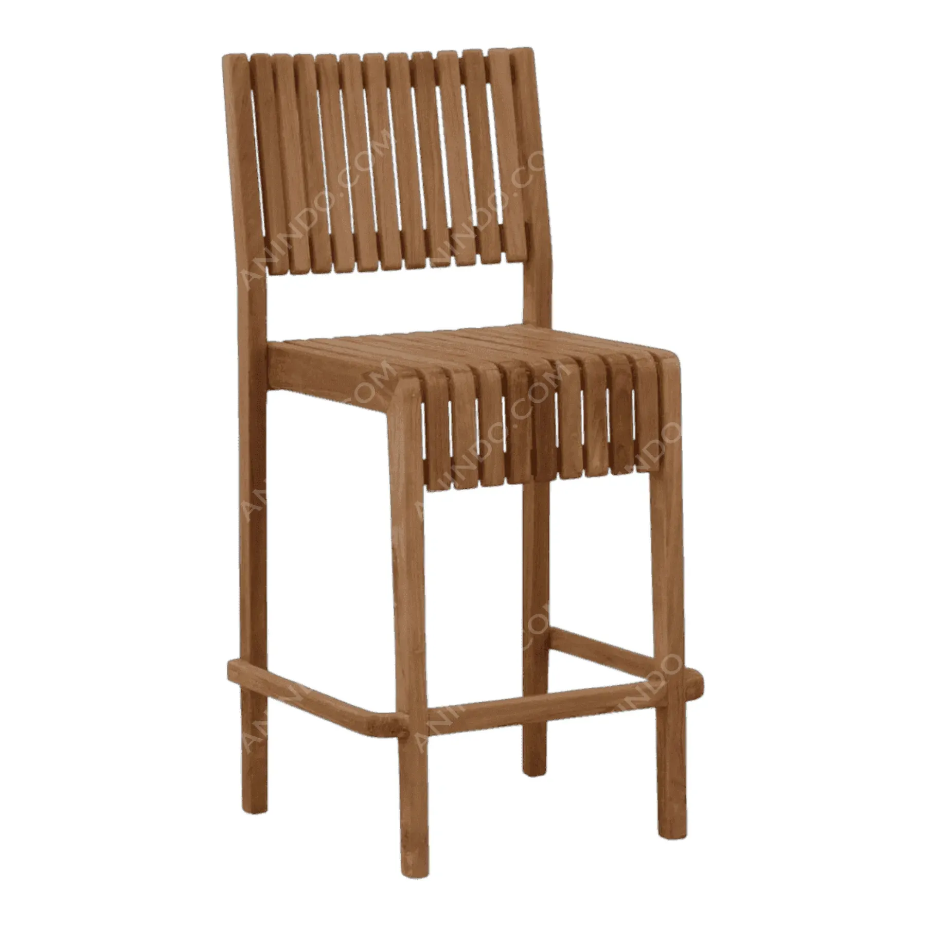Wooden slatted bar chair with backrest