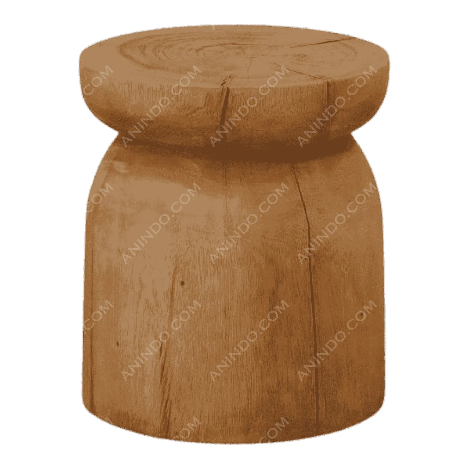 Round wooden stool with natural finish