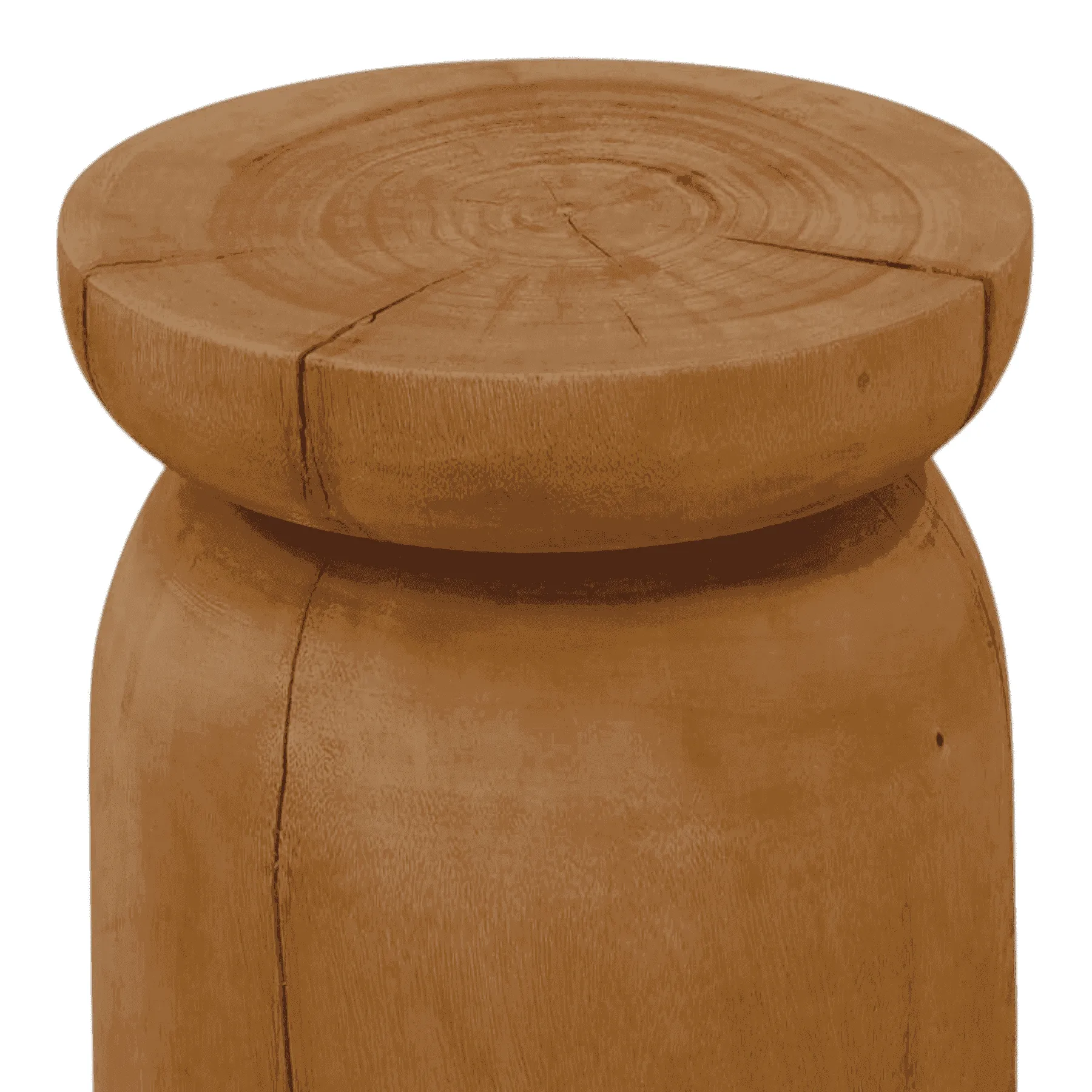 Round wooden stool with natural finish